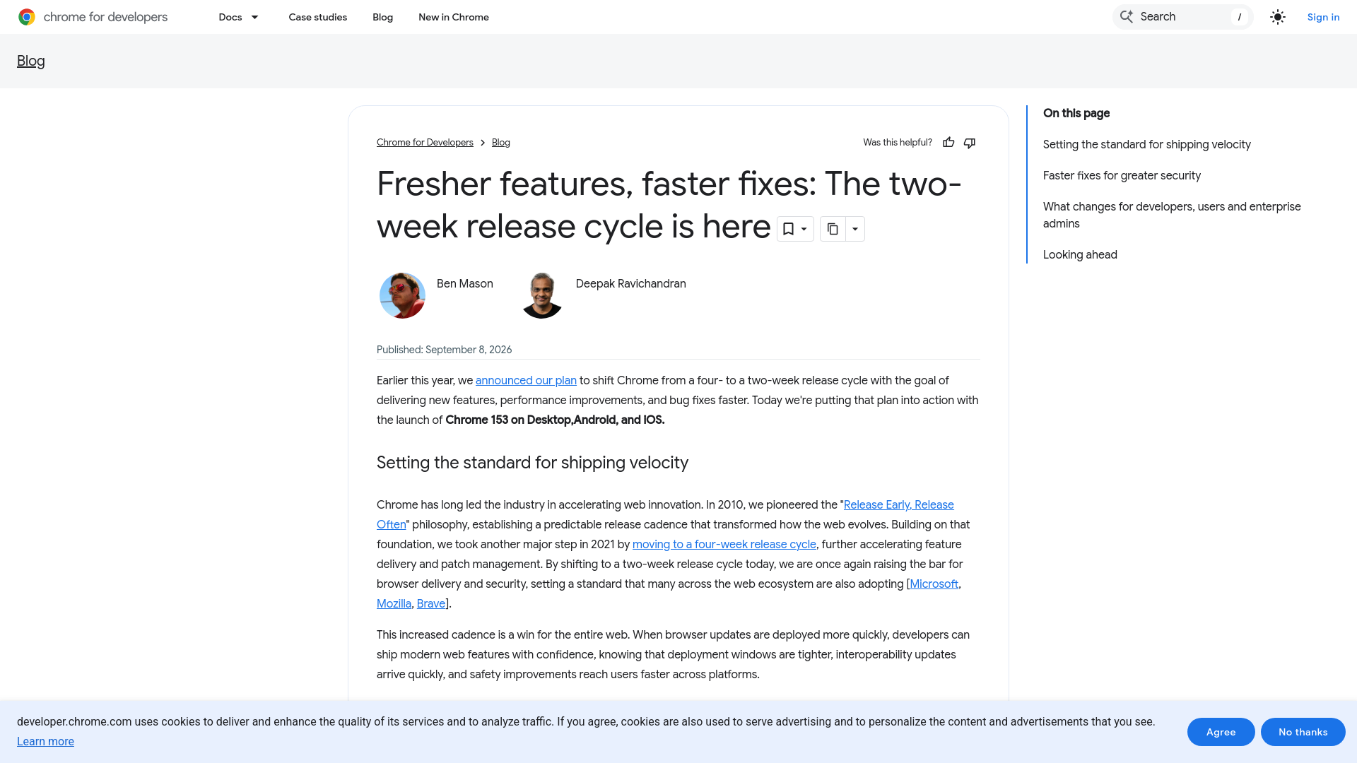 Fresher features, faster fixes: The two-week release cycle is here  |  Blog  |  Chrome for Developers