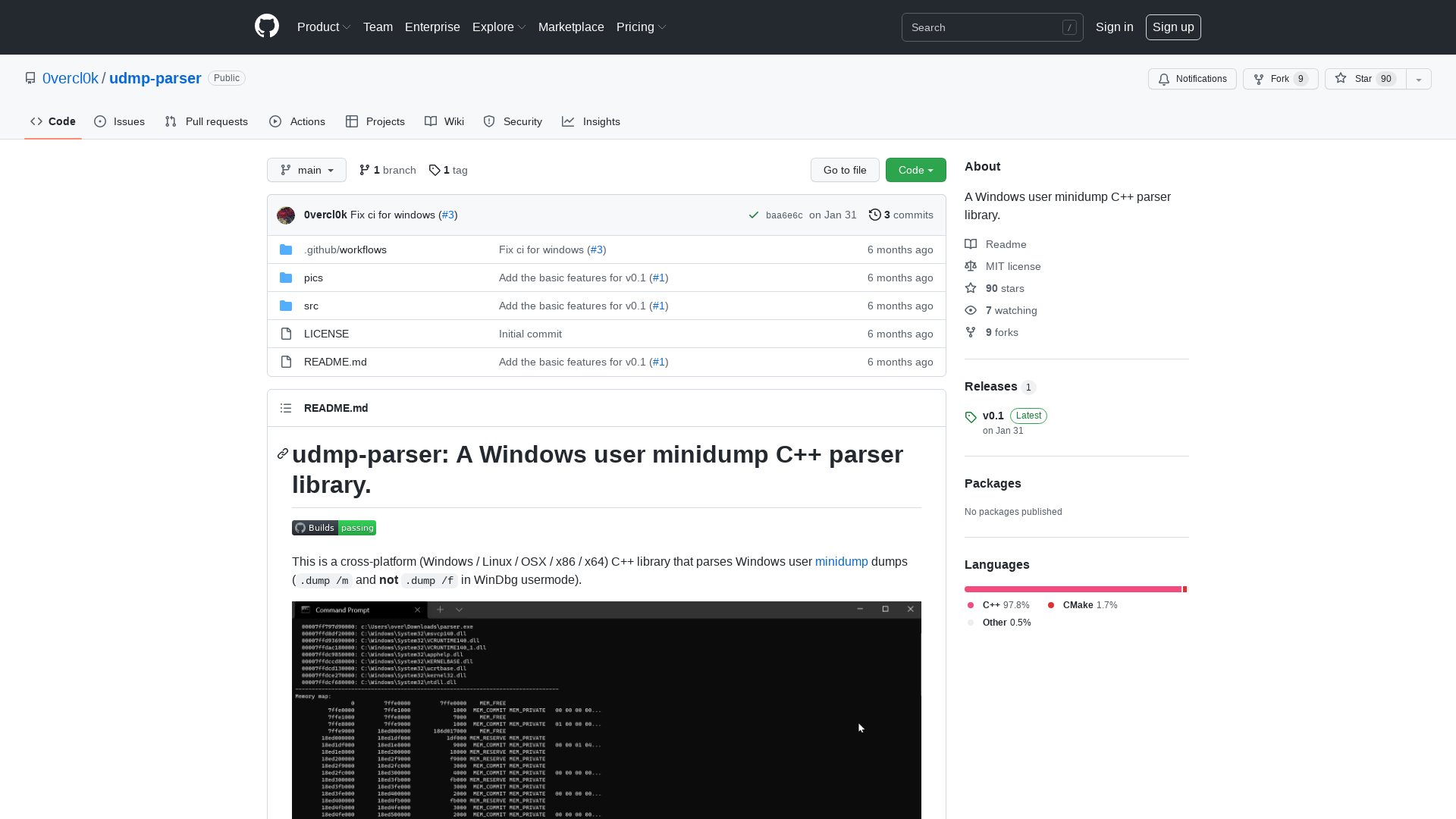 GitHub - 0vercl0k/udmp-parser: A Windows user minidump C++ parser library.