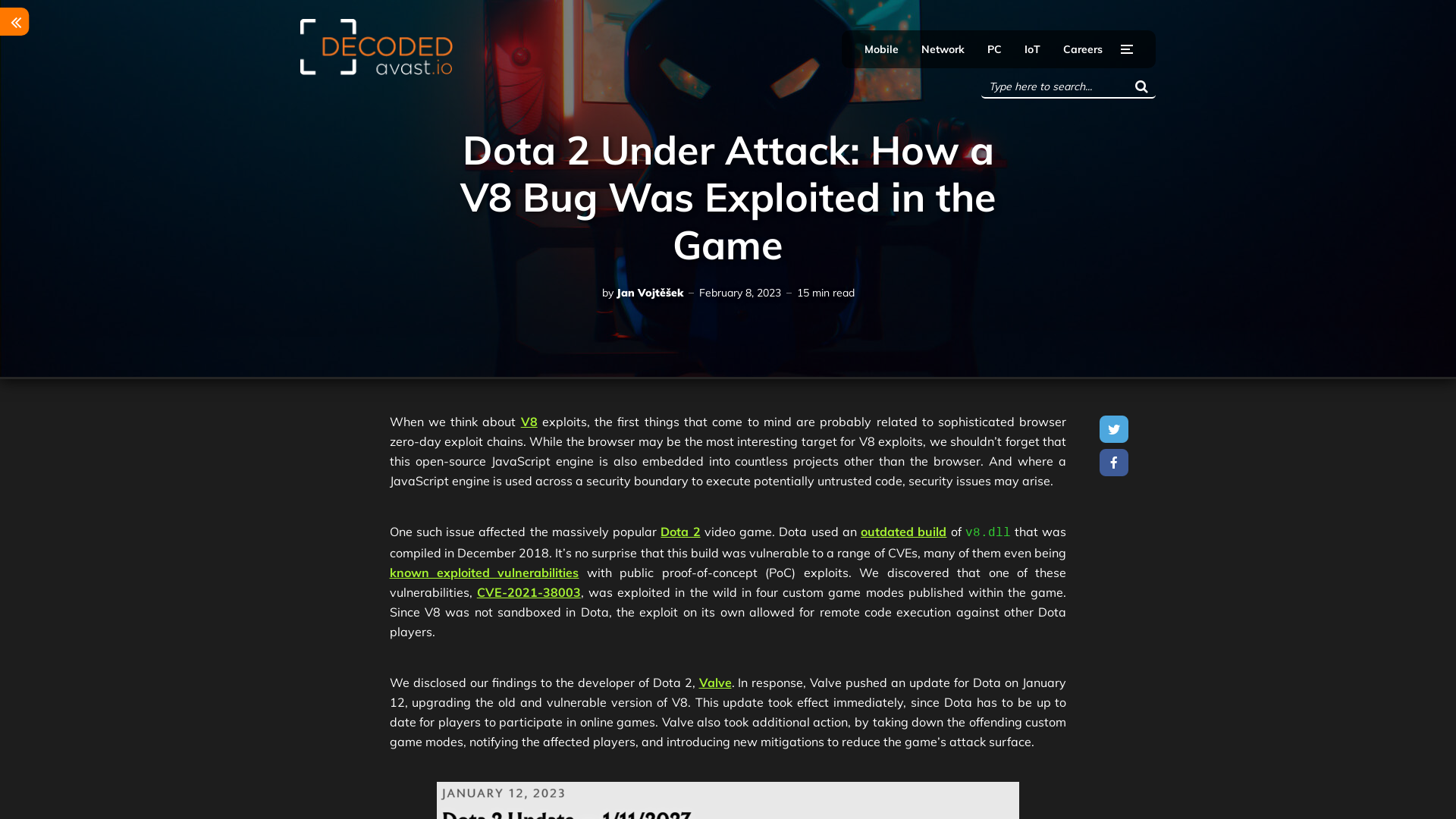 Dota 2 Under Attack: How a V8 Bug Was Exploited in the Game - Avast Threat Labs