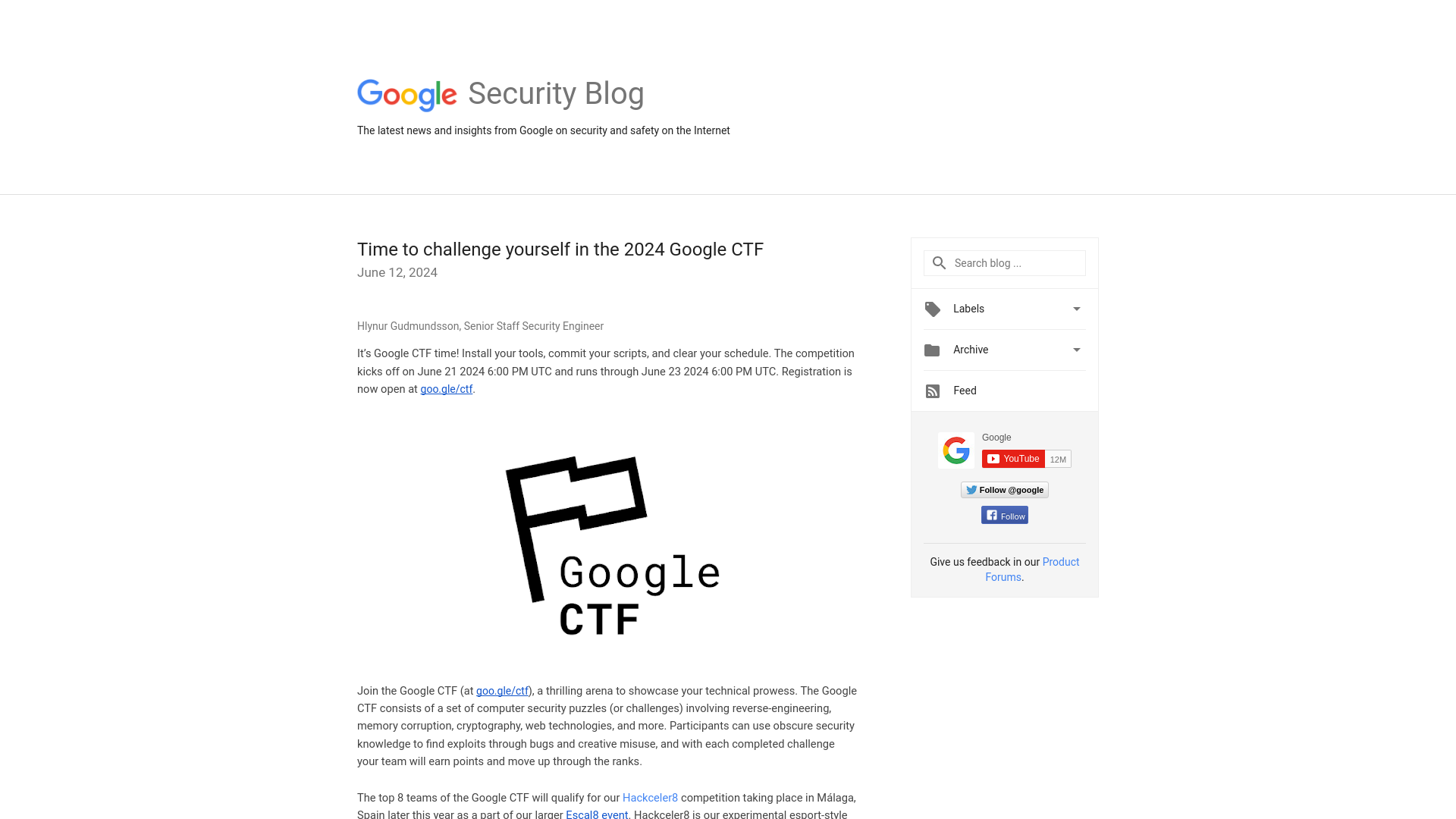 Google Online Security Blog: Time to challenge yourself in the 2024 Google CTF