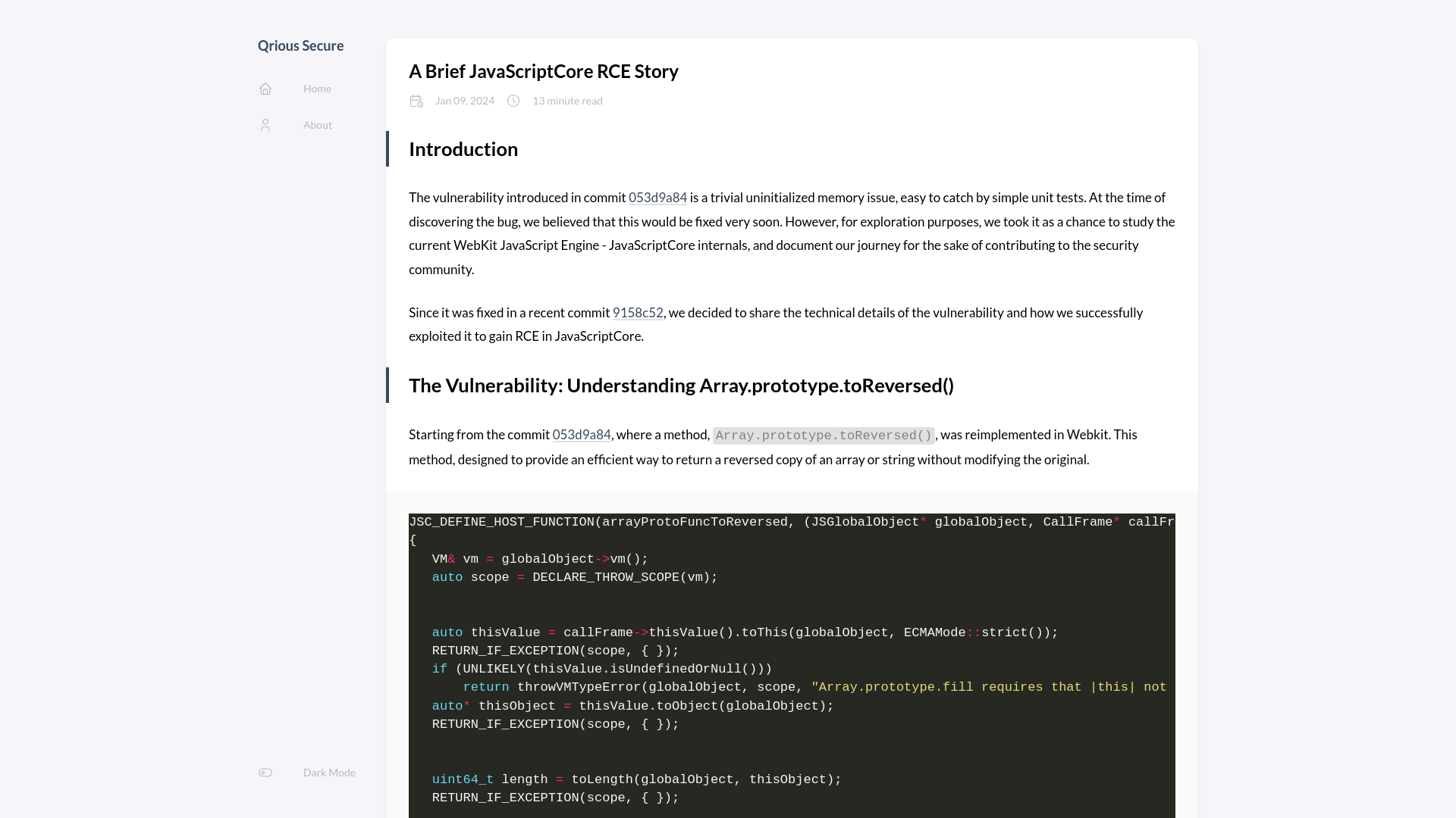 A Brief JavaScriptCore RCE Story