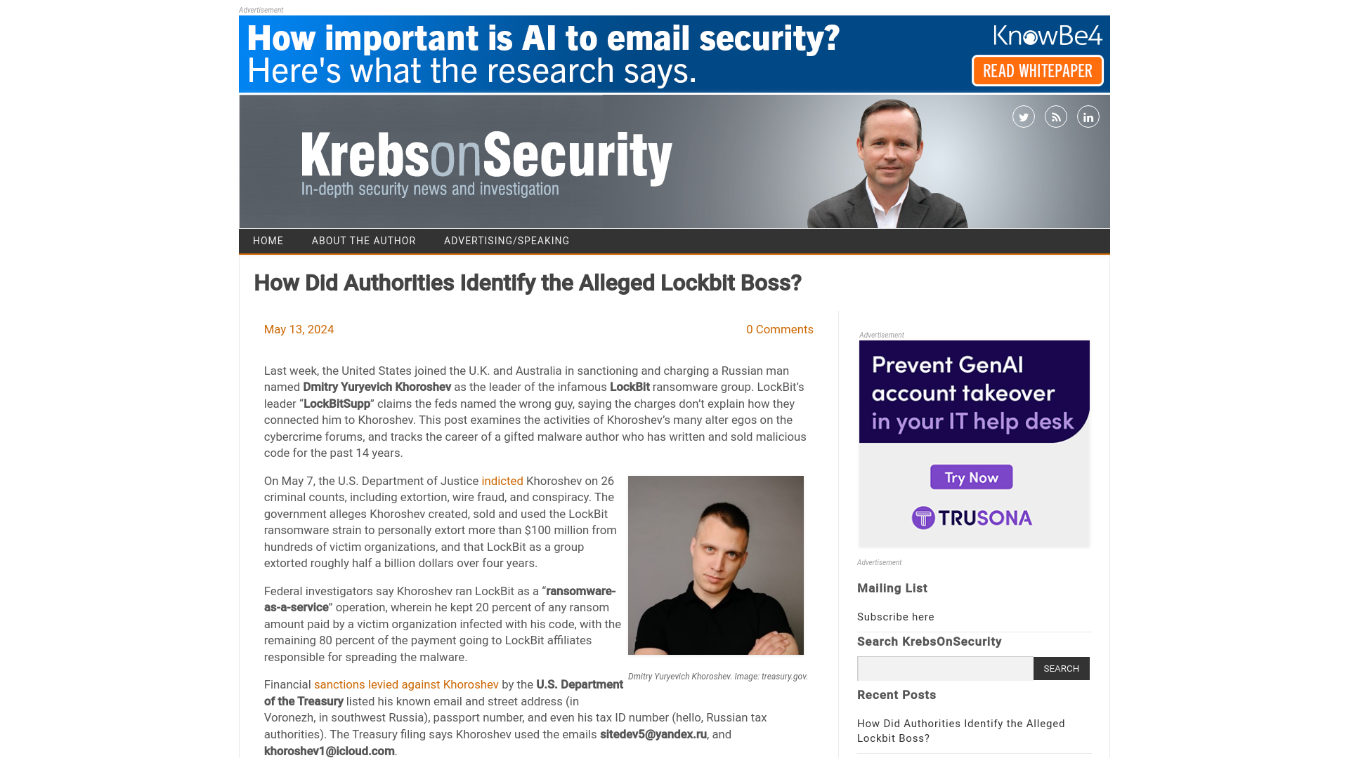 How Did Authorities Identify the Alleged Lockbit Boss? – Krebs on Security