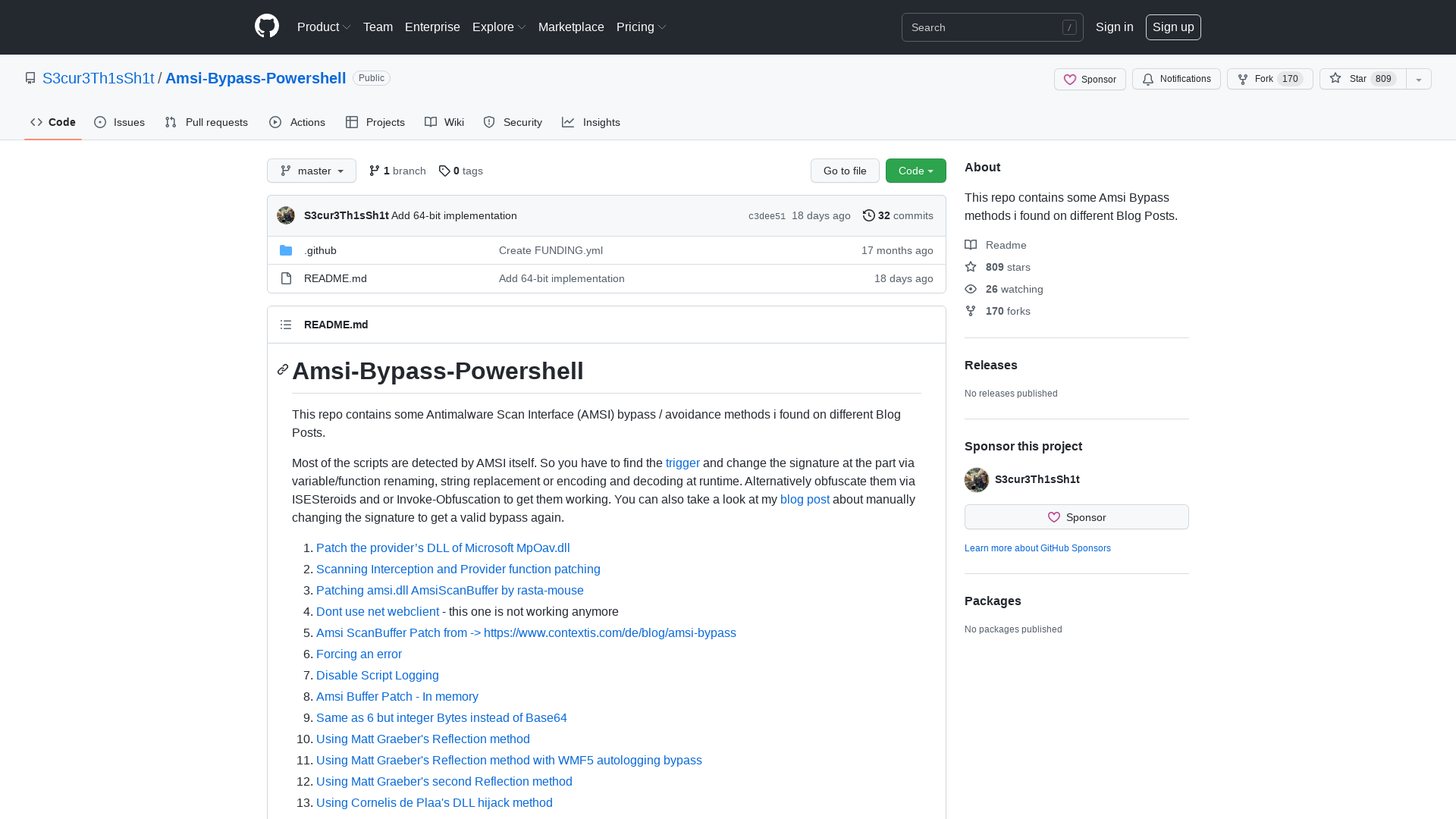 GitHub - S3cur3Th1sSh1t/Amsi-Bypass-Powershell: This repo contains some Amsi Bypass methods i found on different Blog Posts.