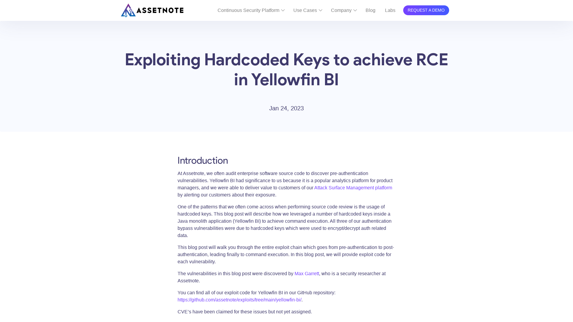 Exploiting Hardcoded Keys to achieve RCE in Yellowfin BI – Assetnote