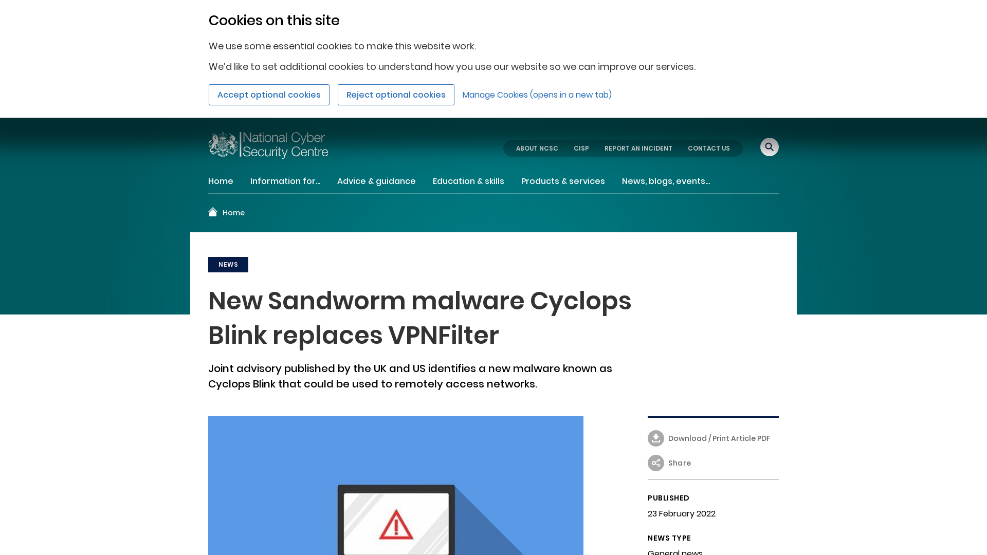 New Sandworm malware Cyclops Blink replaces VPNFilter - NCSC.GOV.UK