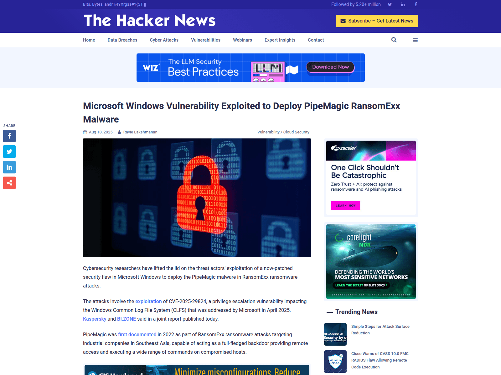 Microsoft Windows Vulnerability Exploited to Deploy PipeMagic RansomExx Malware
