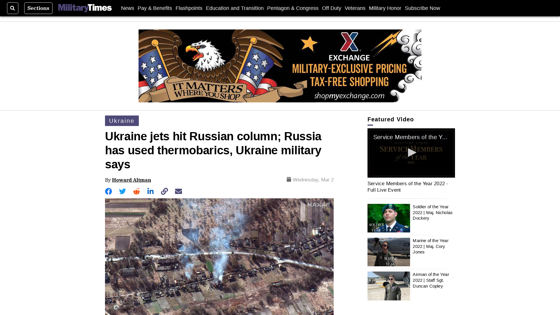 Ukraine jets hit Russian column; Russia has used thermobarics, Ukraine military says