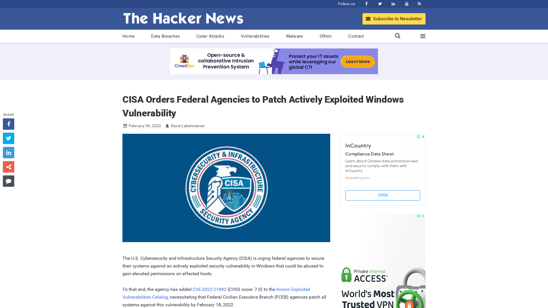 CISA Orders Federal Agencies to Patch Actively Exploited Windows Vulnerability