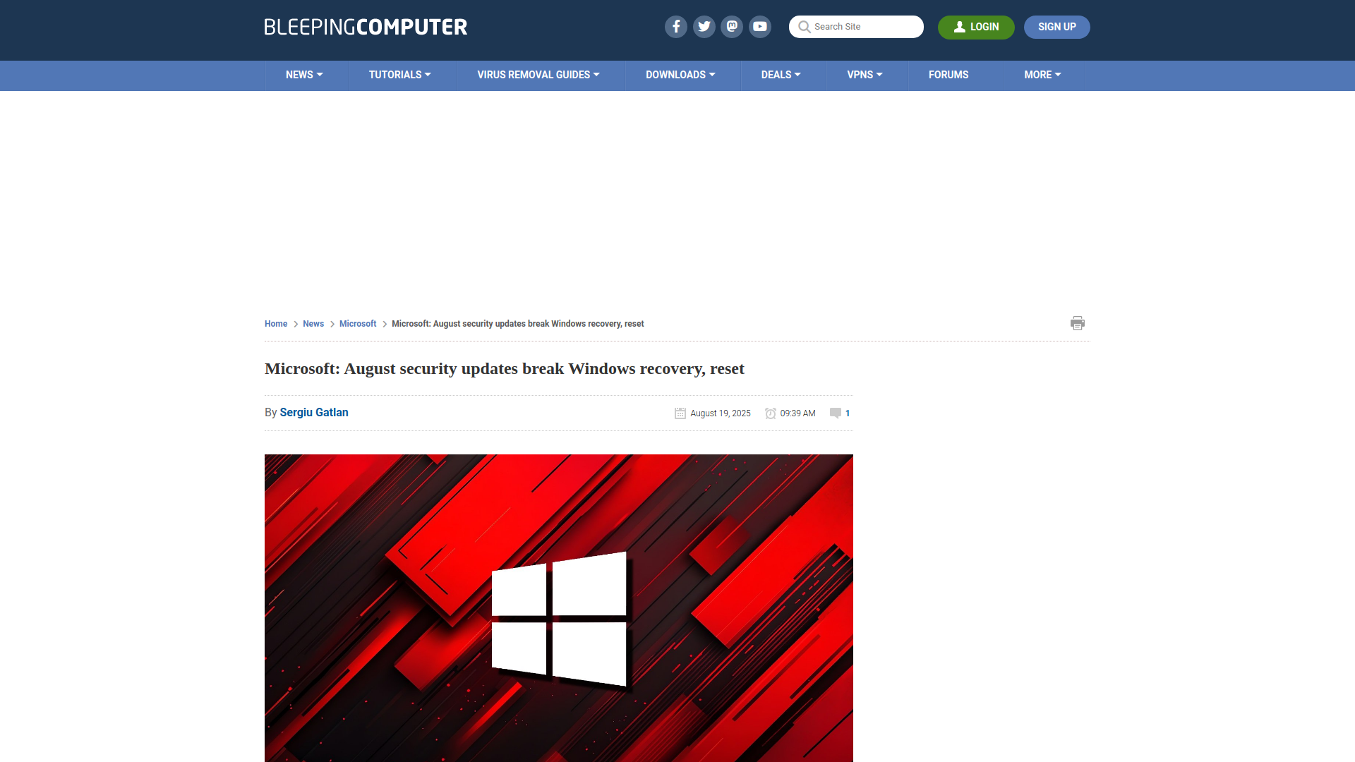 Microsoft: August security updates break Windows recovery, reset