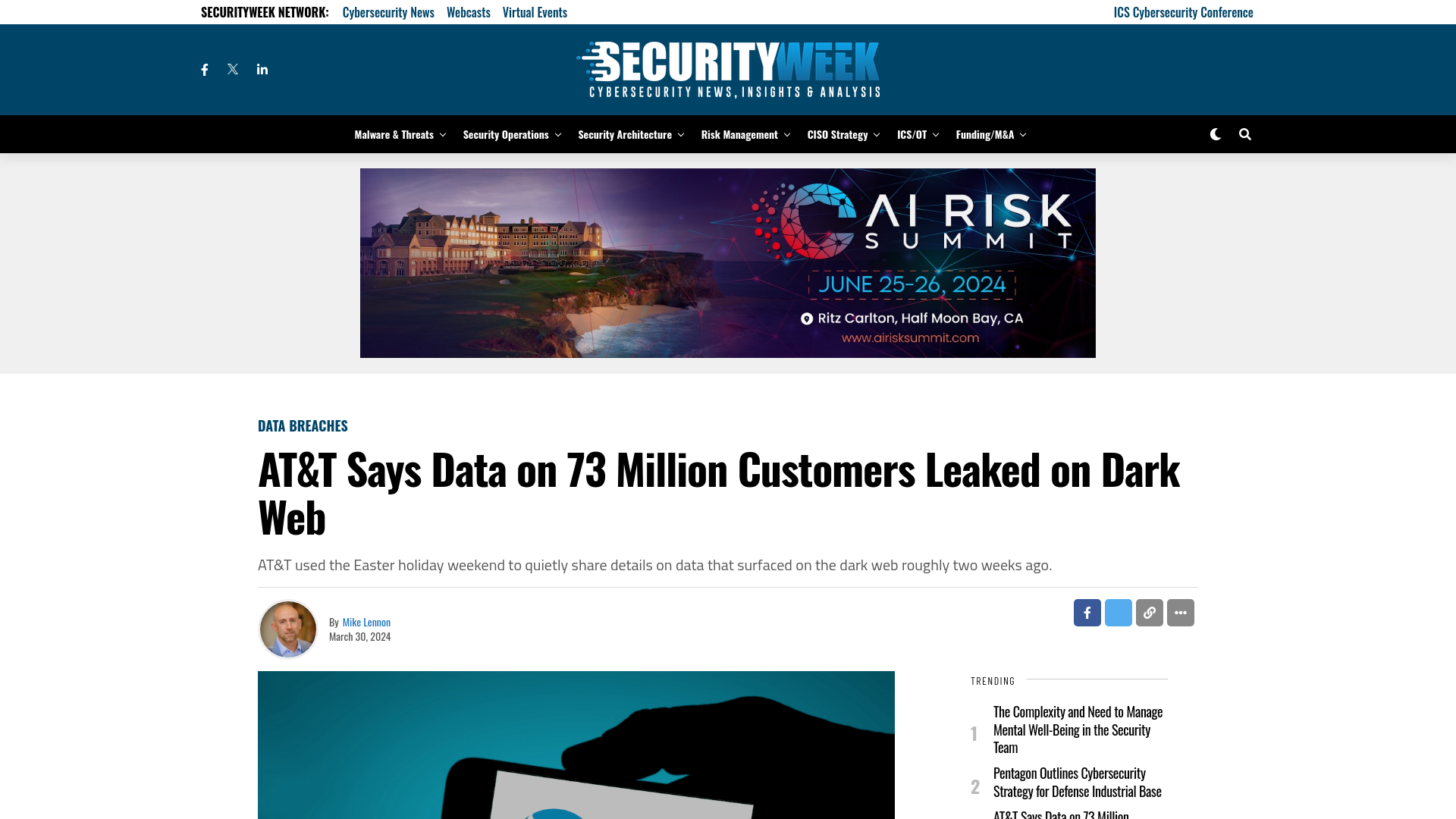 AT&T Says Data on 73 Million Customers Leaked on Dark Web - SecurityWeek