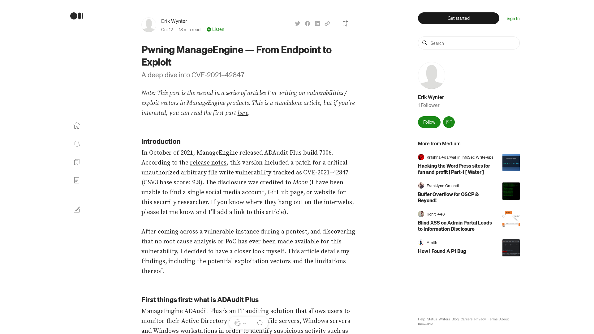 Pwning ManageEngine — From Endpoint to Exploit | by Erik Wynter | Oct, 2022 | Medium