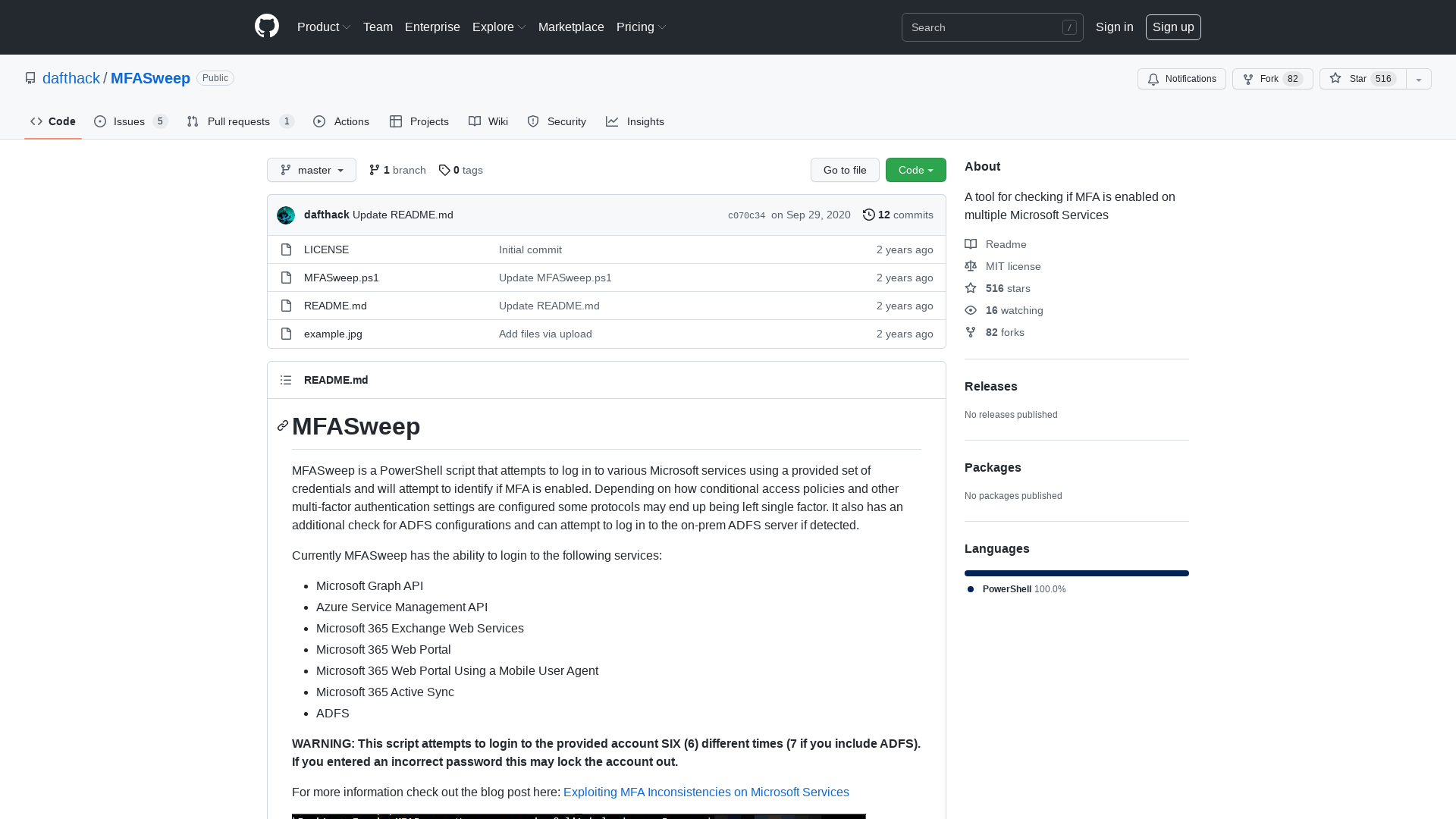 GitHub - dafthack/MFASweep: A tool for checking if MFA is enabled on multiple Microsoft Services