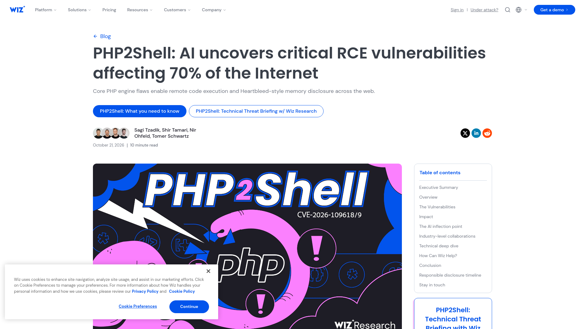 PHP2Shell: AI uncovers critical RCE vulnerabilities affecting 70% of the Internet | Wiz Blog
