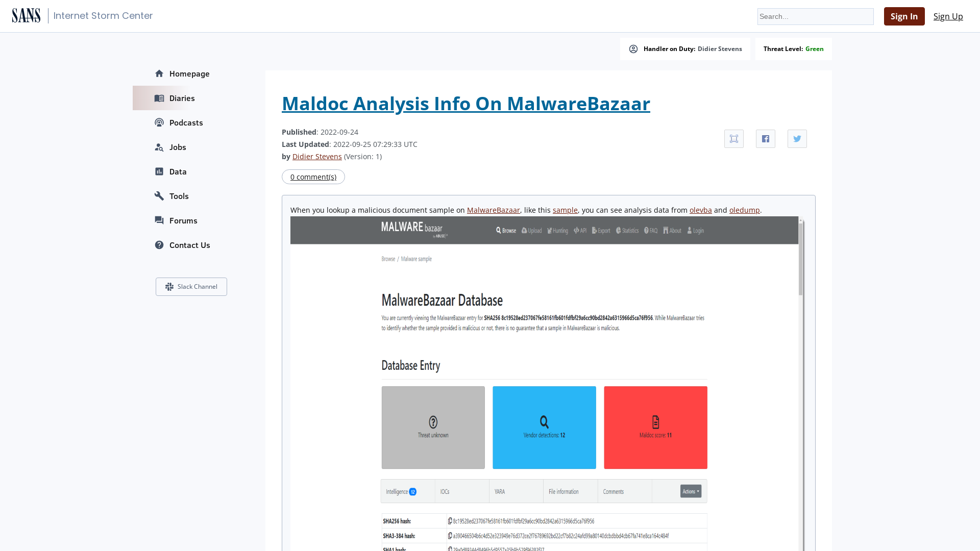 InfoSec Handlers Diary Blog - SANS Internet Storm Center