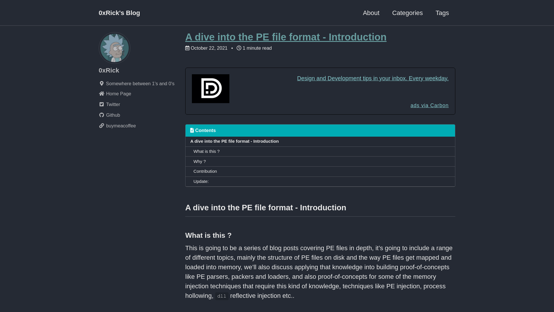 A dive into the PE file format - Introduction - 0xRick’s Blog