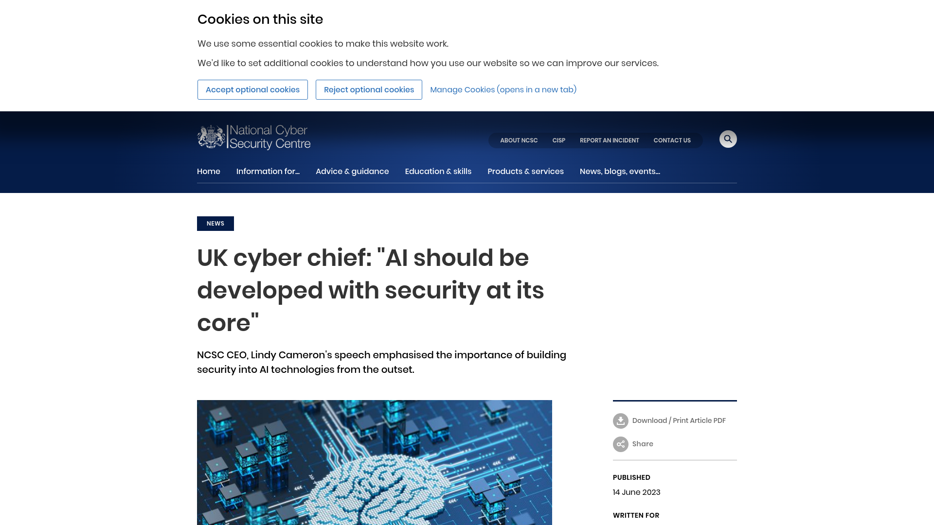 UK cyber chief: "AI should be developed with security at... - NCSC.GOV.UK