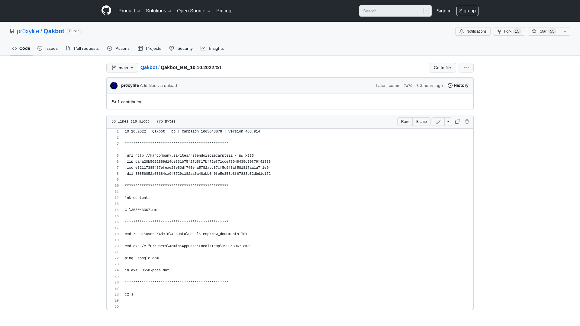 Qakbot/Qakbot_BB_10.10.2022.txt at main · pr0xylife/Qakbot · GitHub