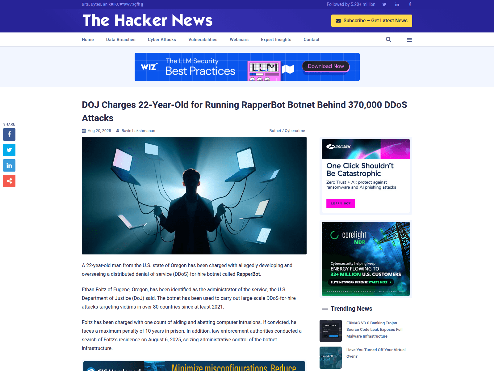 DOJ Charges 22-Year-Old for Running RapperBot Botnet Behind 370,000 DDoS Attacks