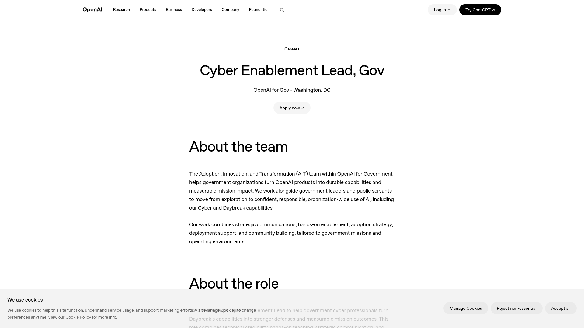 Cyber Enablement Lead, Gov | OpenAI