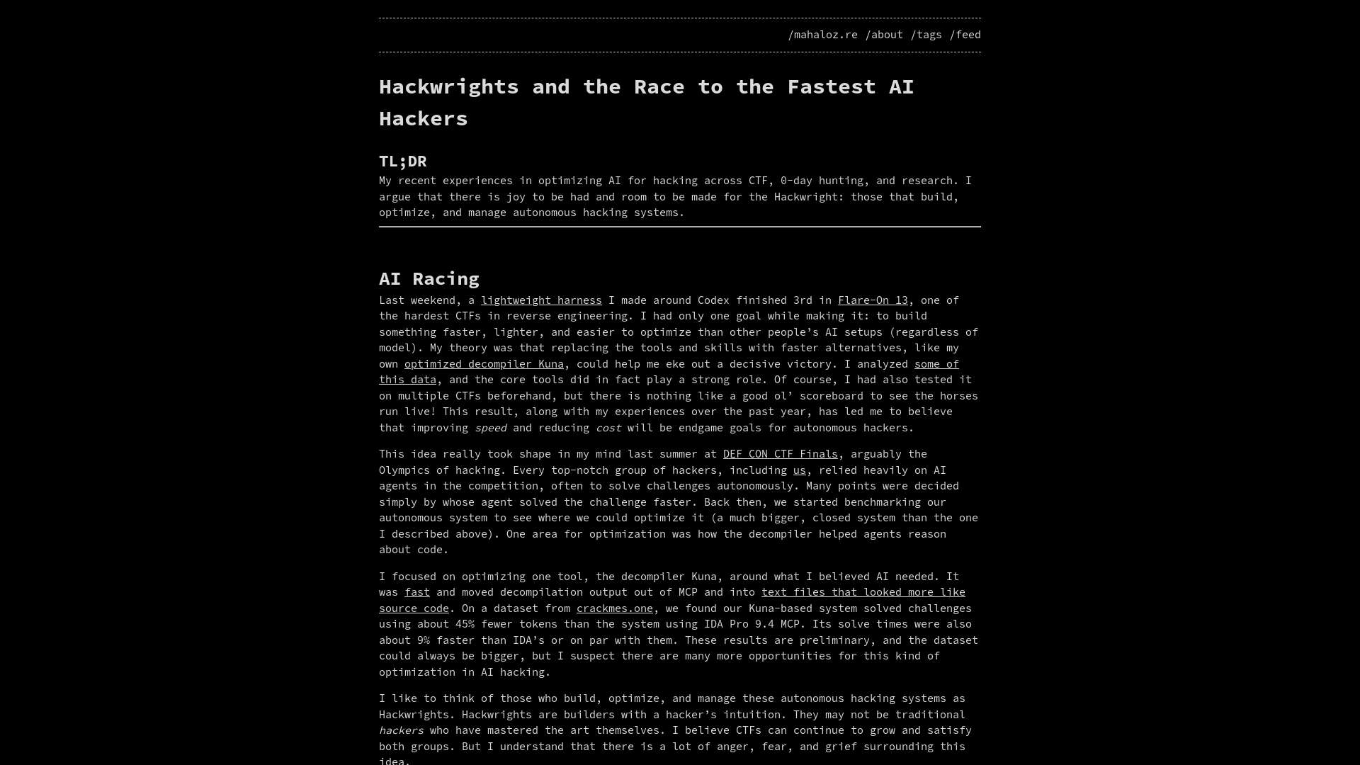Hackwrights and the Race to the Fastest AI Hackers