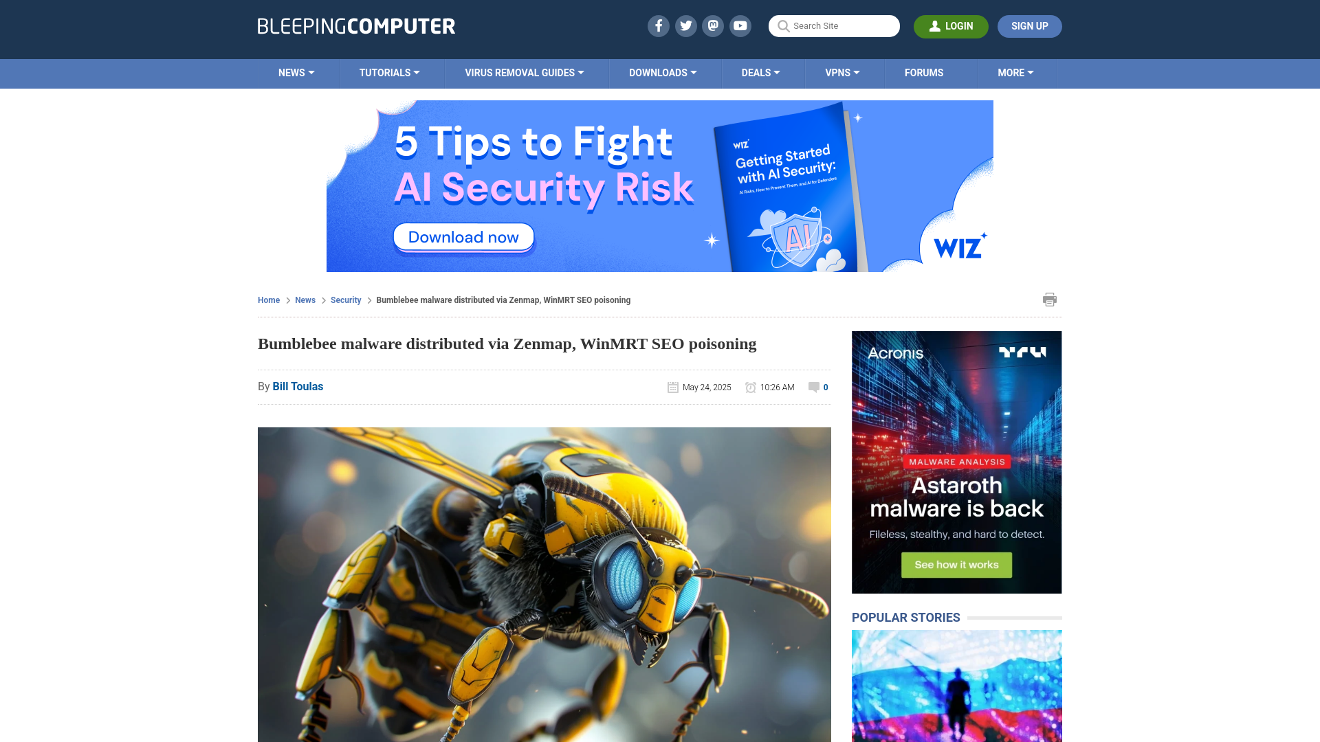 Bumblebee malware distributed via Zenmap, WinMRT SEO poisoning