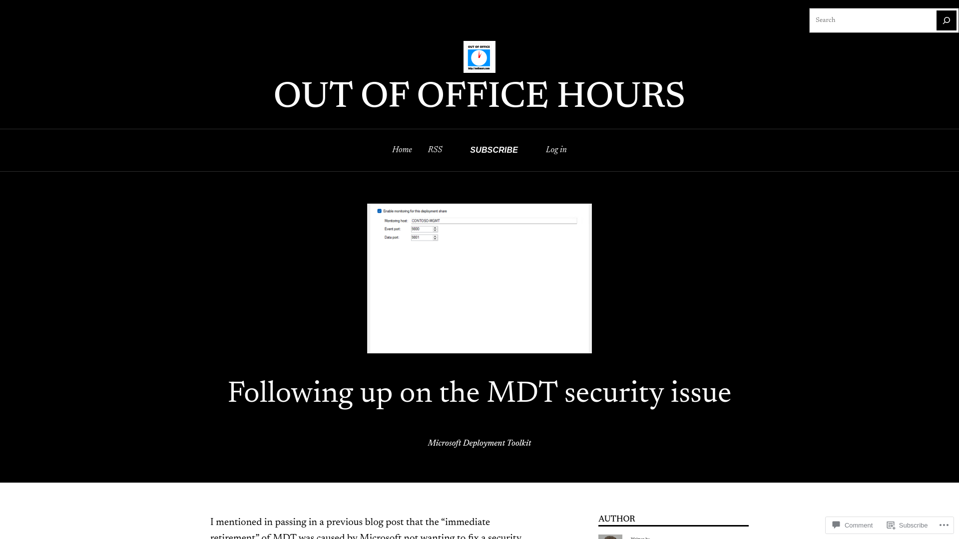 Following up on the MDT security issue – Out of Office Hours
