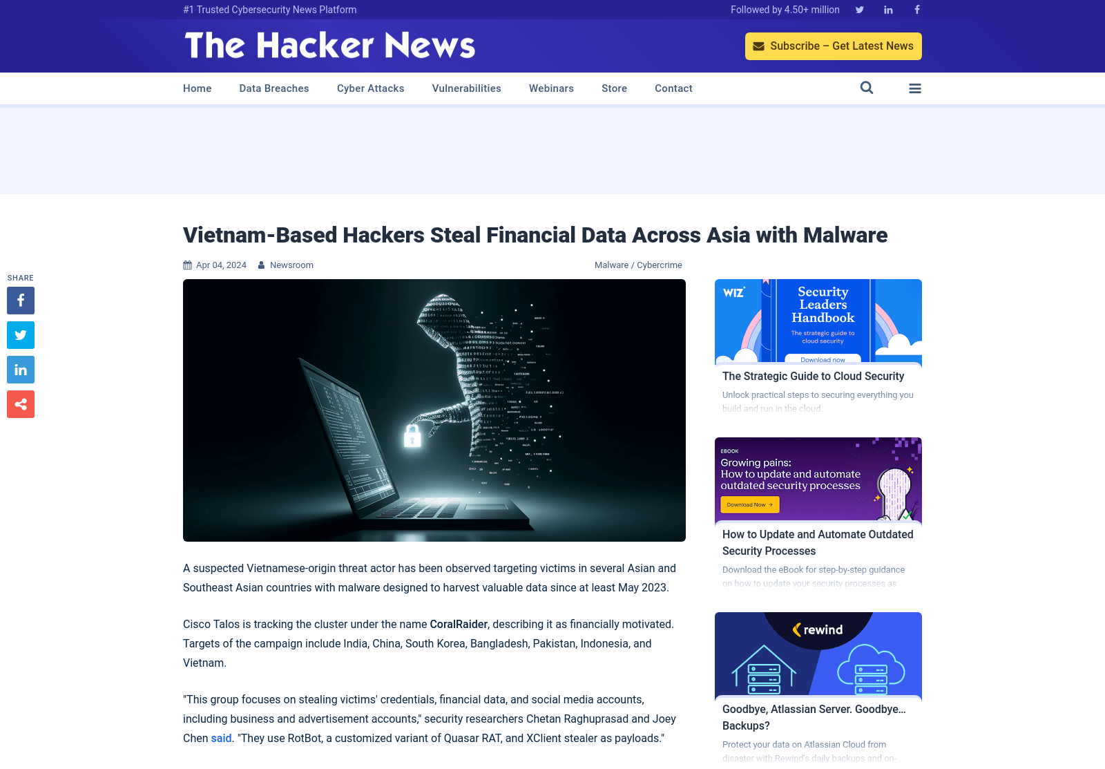 Vietnam-Based Hackers Steal Financial Data Across Asia with Malware