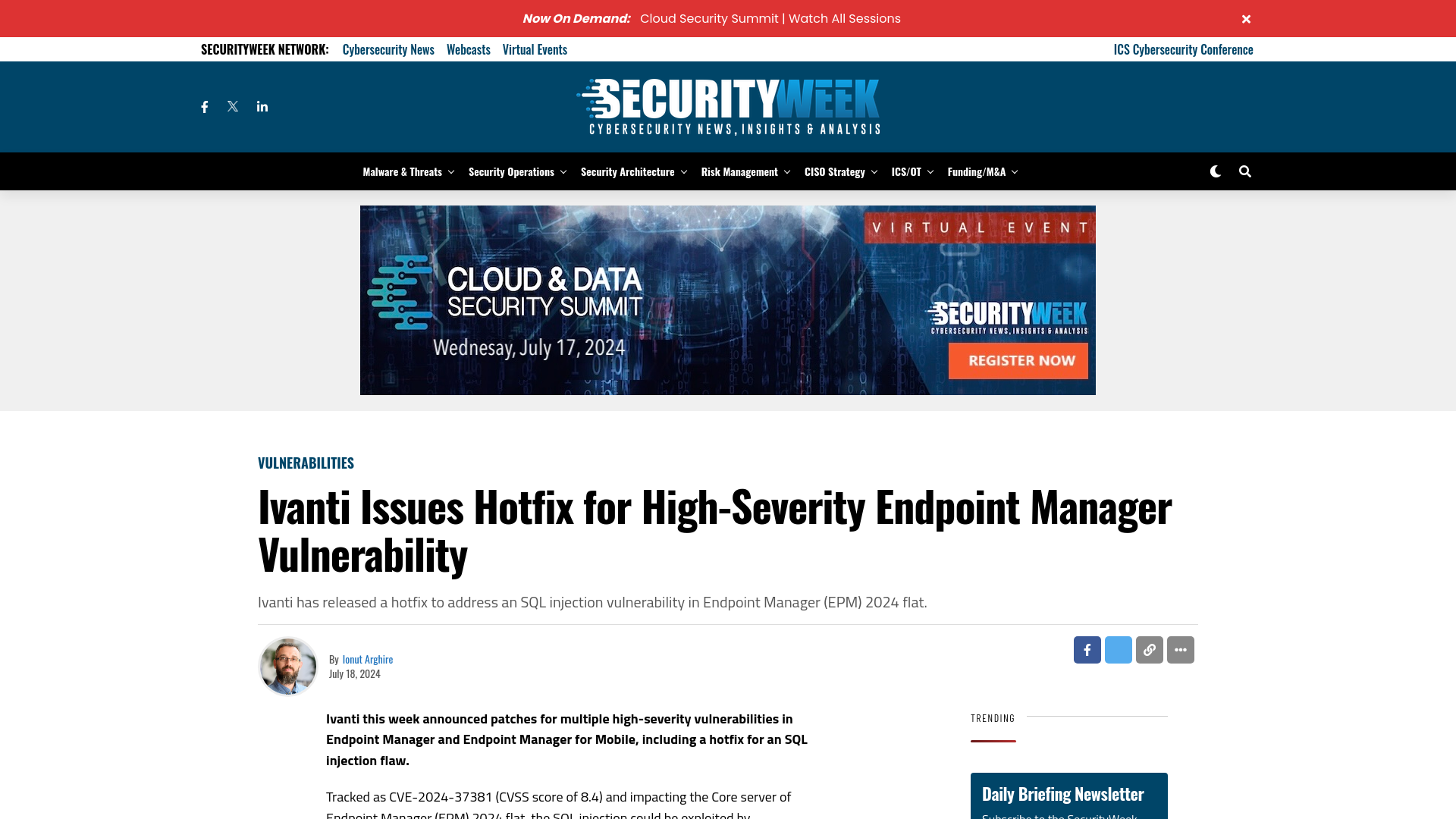 Ivanti Issues Hotfix for High-Severity Endpoint Manager Vulnerability - SecurityWeek