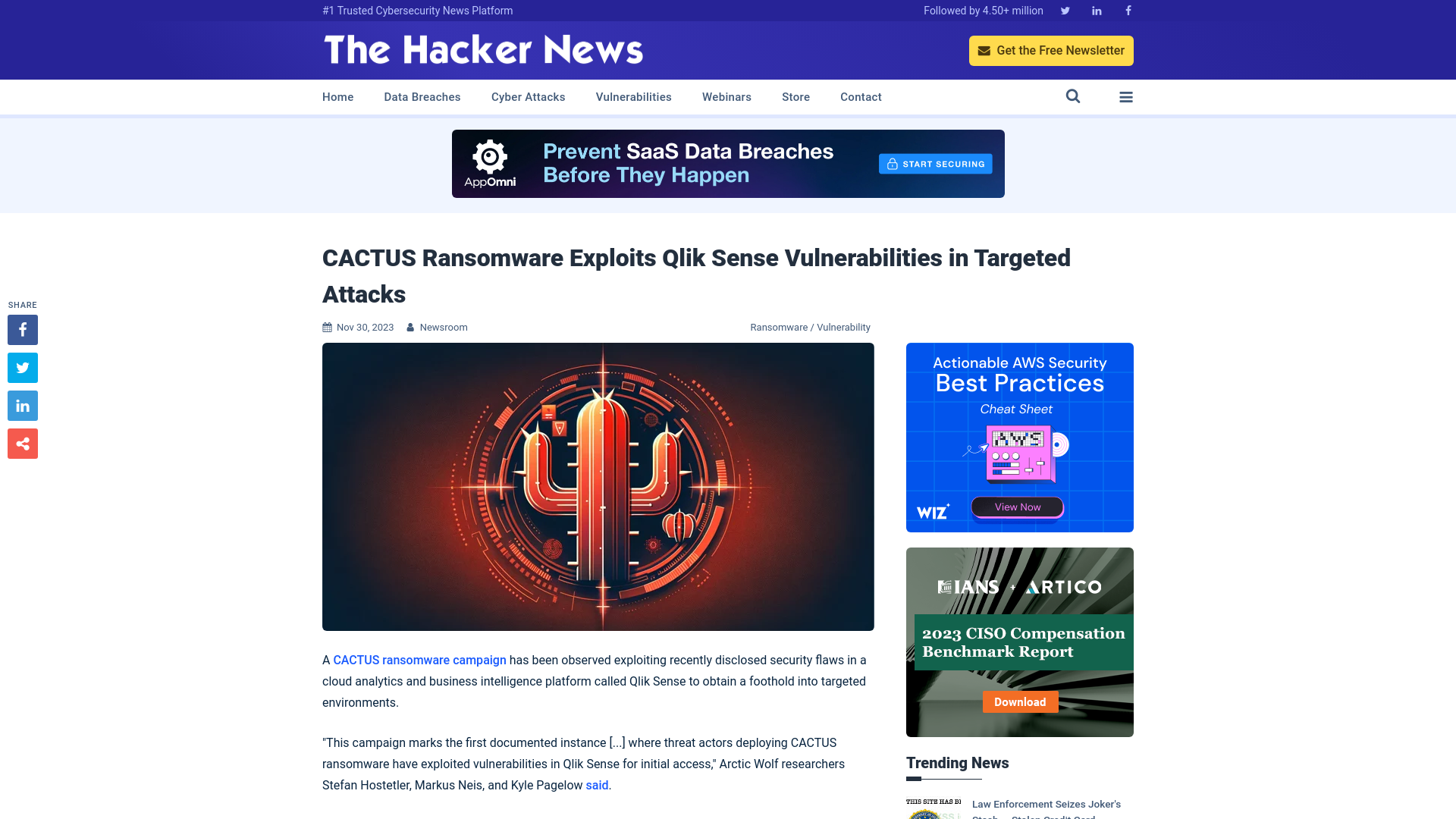 CACTUS Ransomware Exploits Qlik Sense Vulnerabilities in Targeted Attacks