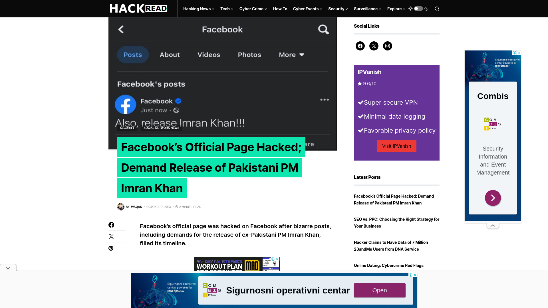 Facebook's Official Page Hacked; Demand Release of Pakistani PM Imran Khan