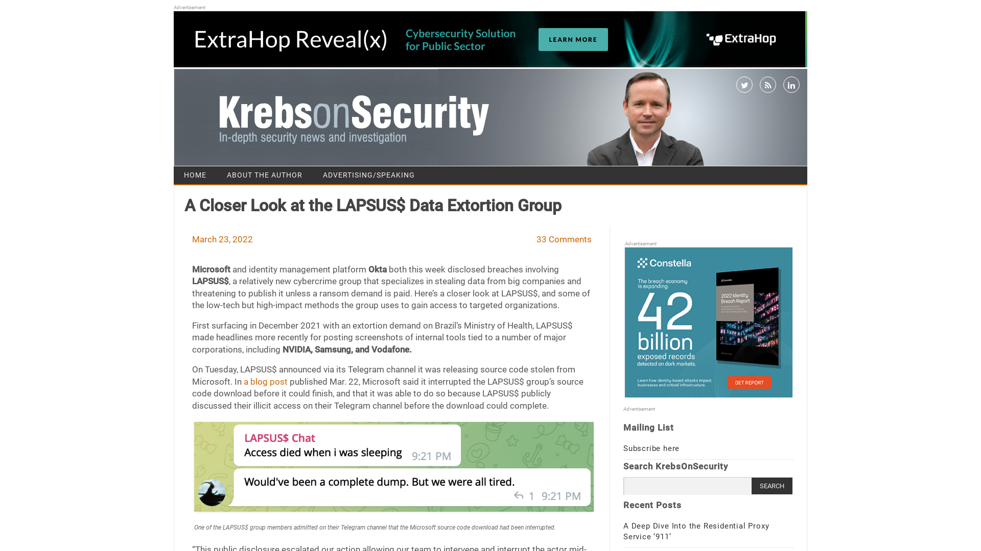 A Closer Look at the LAPSUS$ Data Extortion Group – Krebs on Security