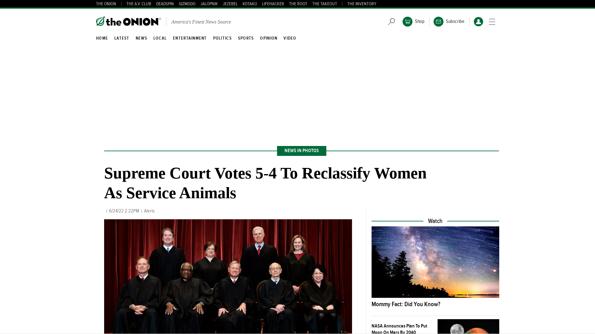 Supreme Court Votes 5-4 To Reclassify Women As Service Animals