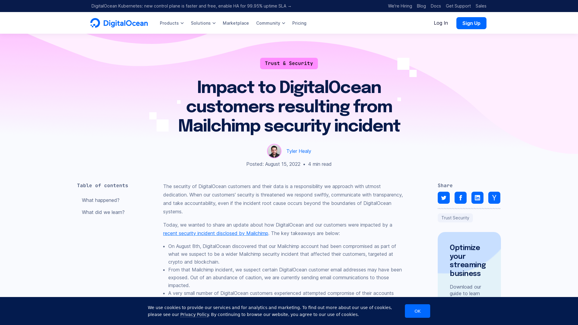 Impact to DigitalOcean customers resulting from Mailchimp security incident