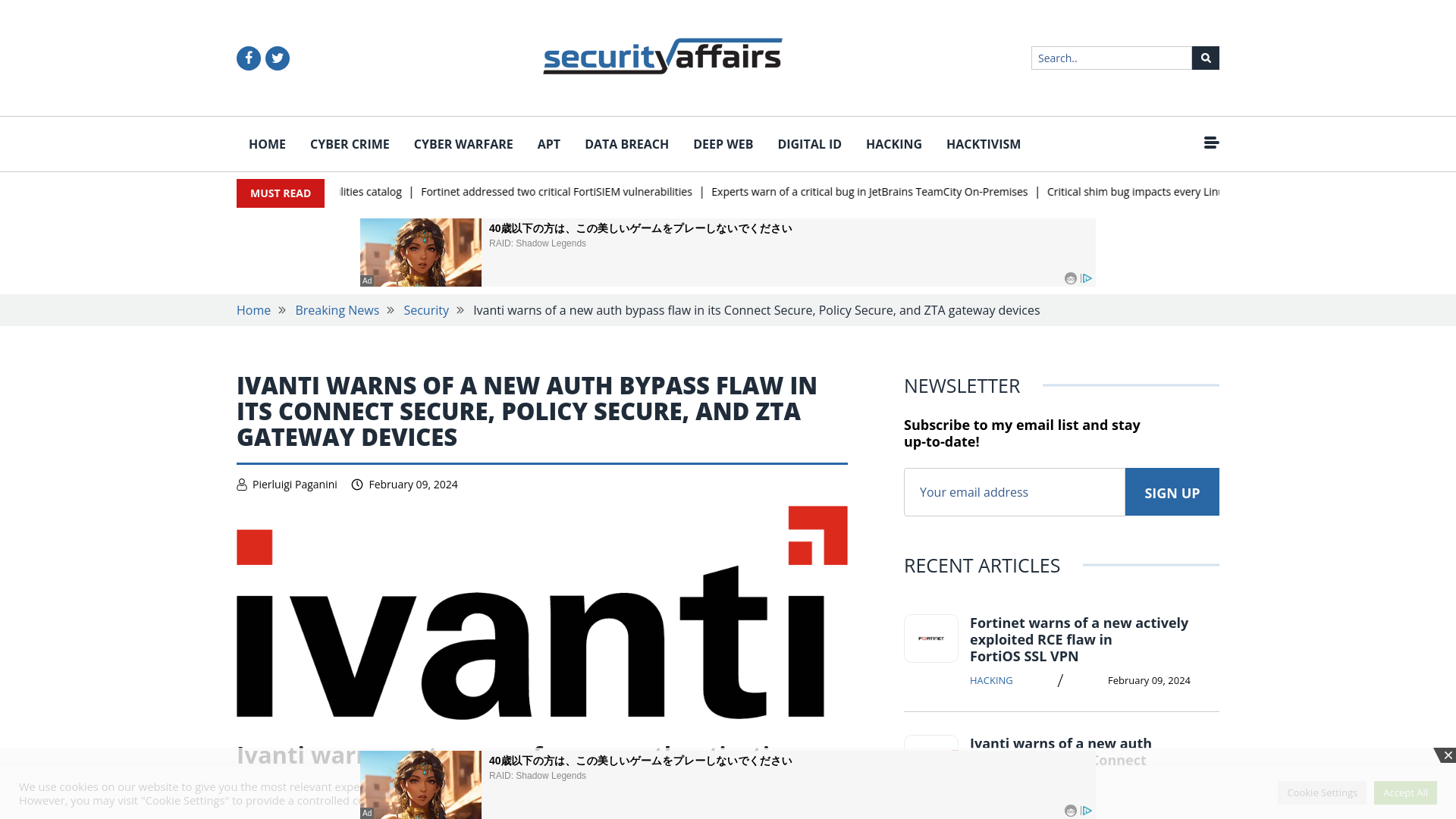 Ivanti warns of a new auth bypass flaw in its Connect Secure, Policy Secure, and ZTA gateway devices