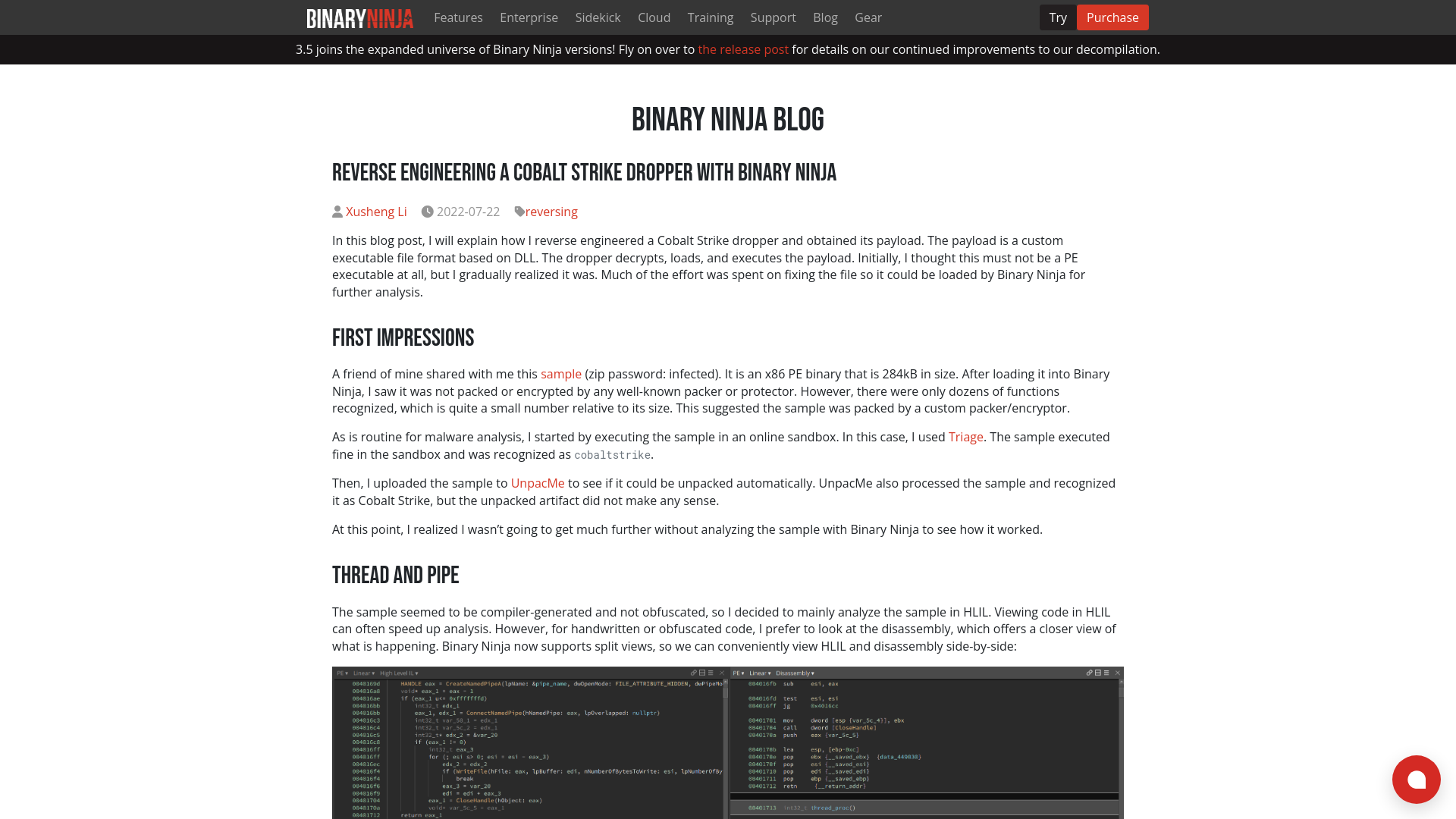 Binary Ninja - Reverse Engineering a Cobalt Strike Dropper With Binary Ninja