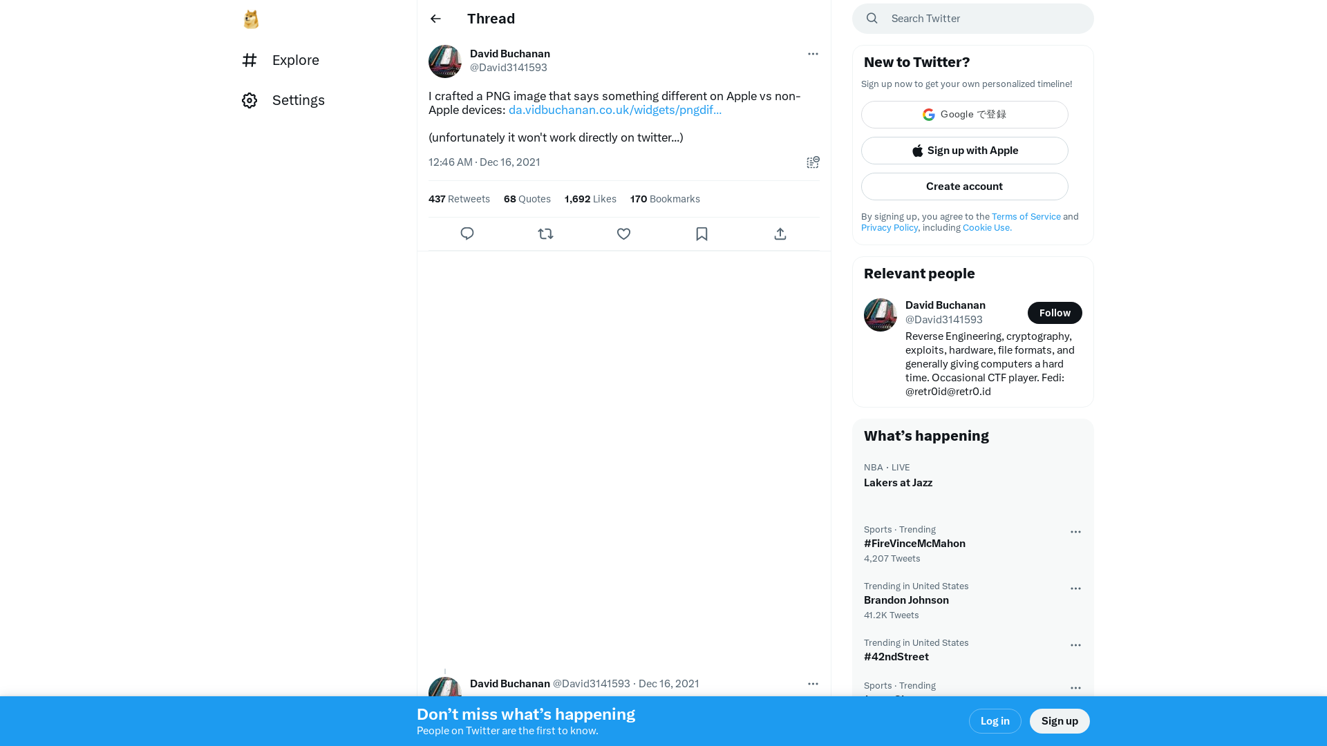 David Buchanan on Twitter: "I crafted a PNG image that says something different on Apple vs non-Apple devices: https://t.co/CPHRgYhczZ (unfortunately it won't work directly on twitter...)" / Twitter