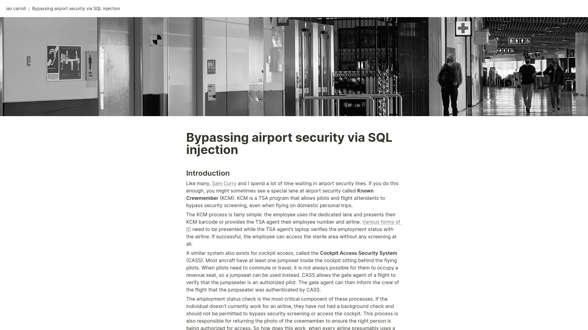 Bypassing airport security via SQL injection