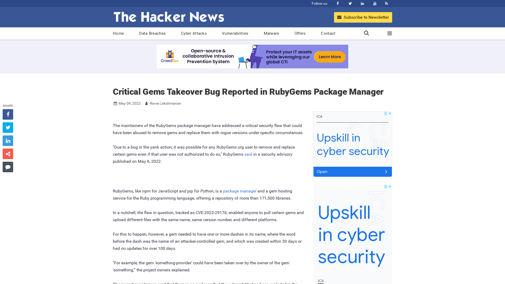 Critical Gems Takeover Bug Reported in RubyGems Package Manager