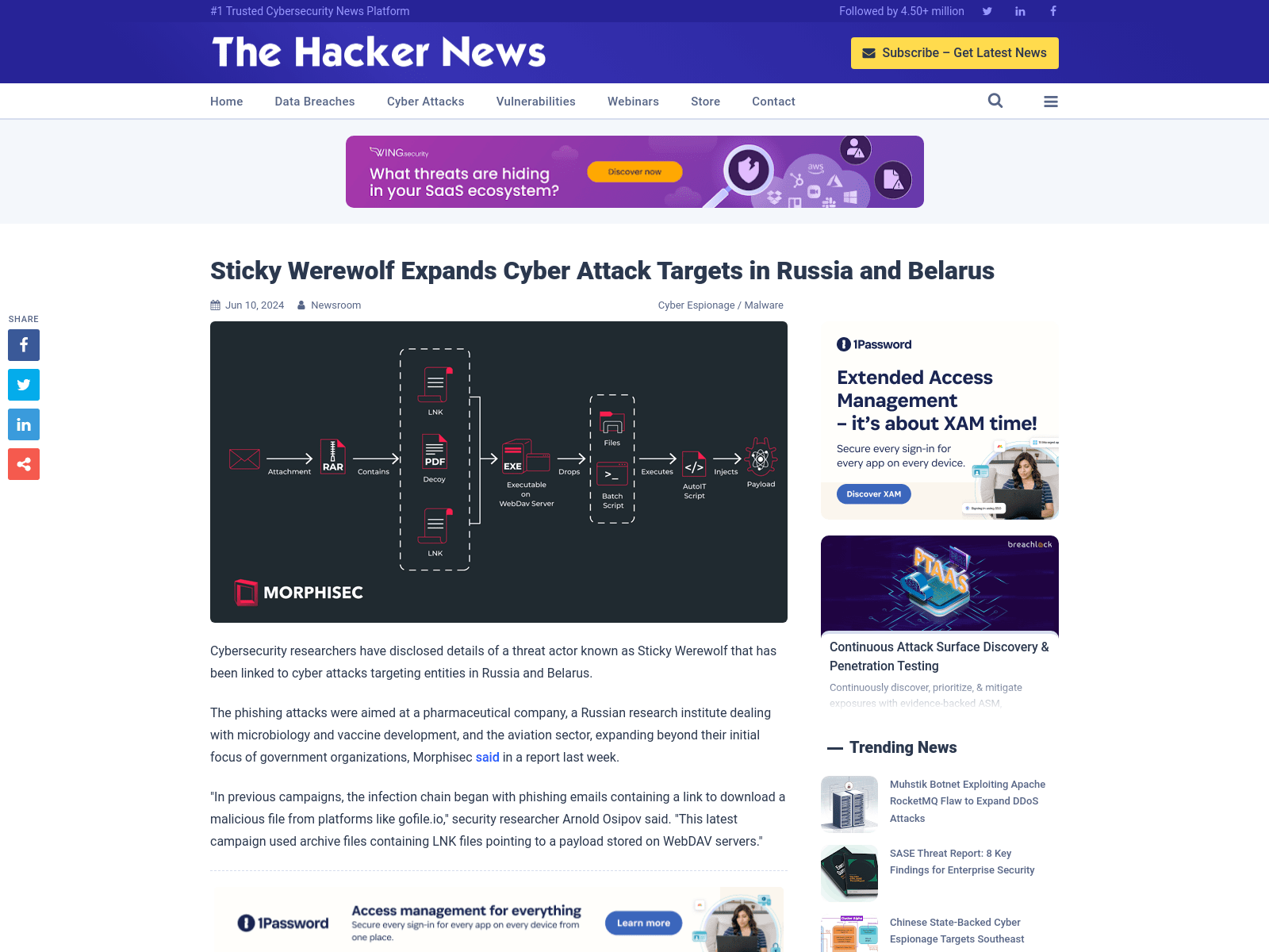 Sticky Werewolf Expands Cyber Attack Targets in Russia and Belarus