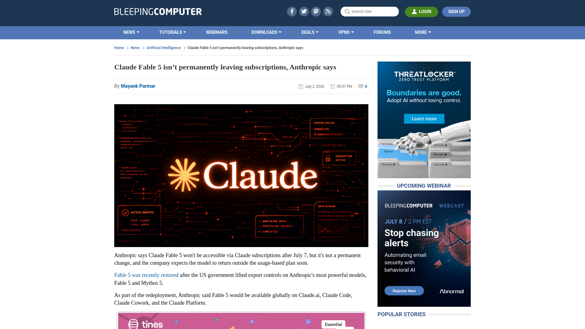 Claude Fable 5 isn’t permanently leaving subscriptions, Anthropic says