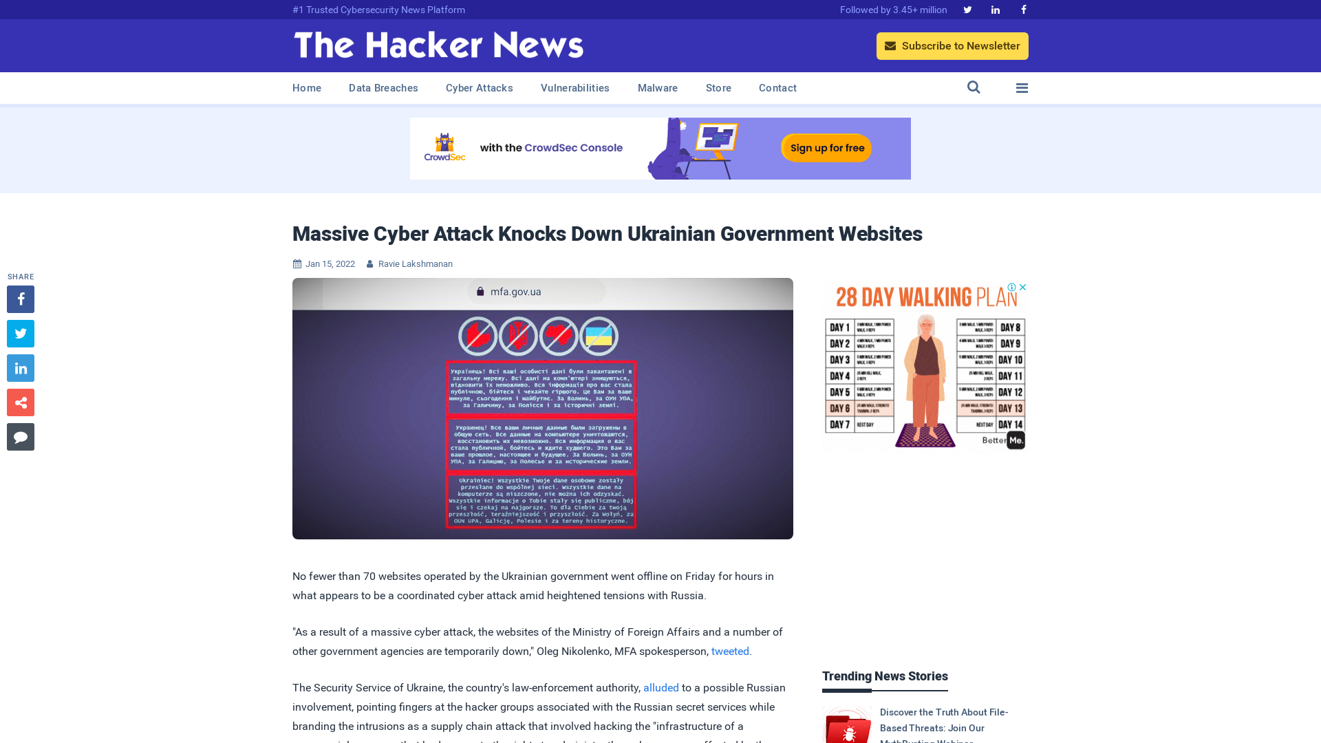 Massive Cyber Attack Knocks Down Ukrainian Government Websites