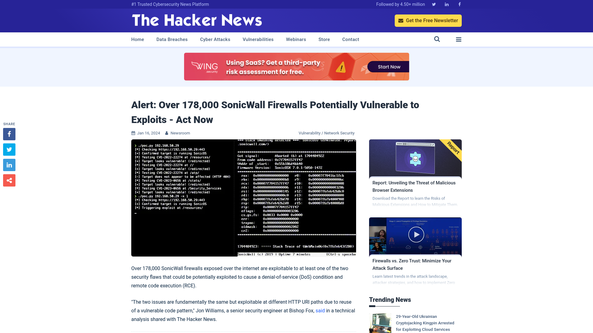 Alert: Over 178,000 SonicWall Firewalls Potentially Vulnerable to Exploits - Act Now