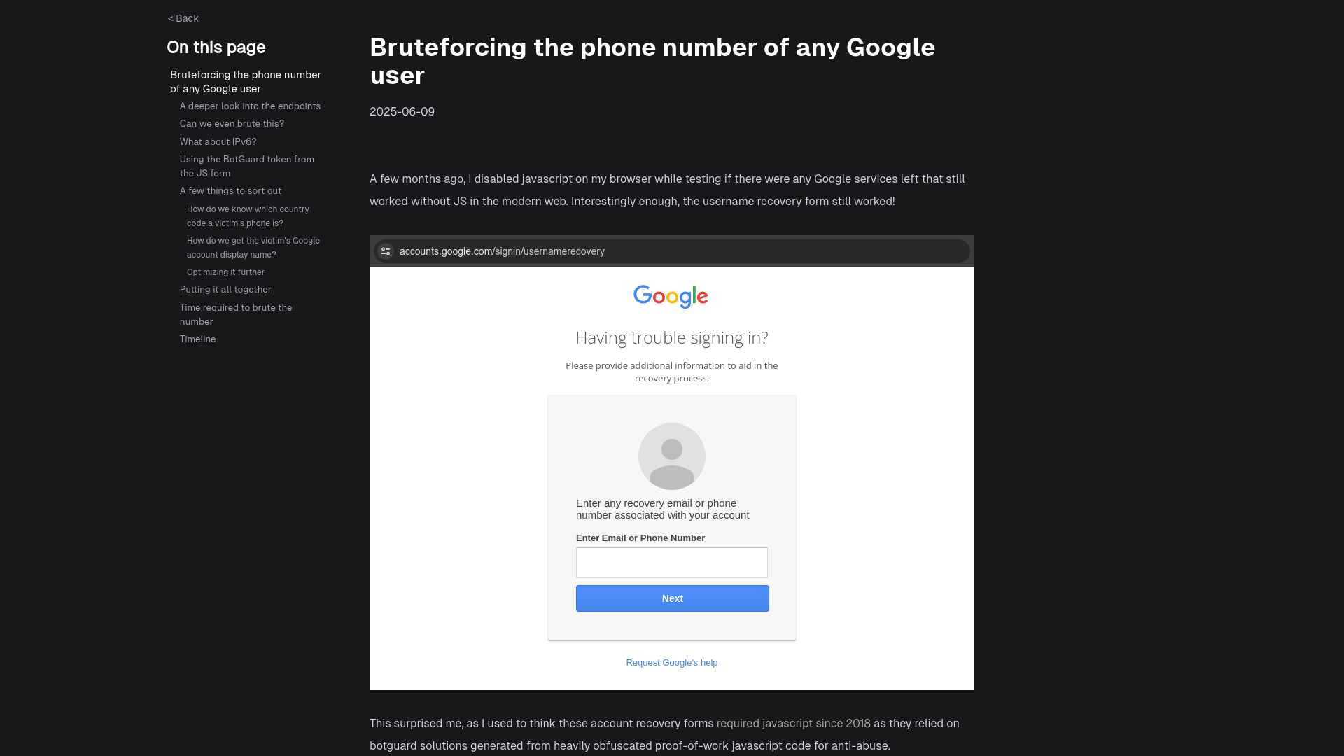 Bruteforcing the phone number of any Google user