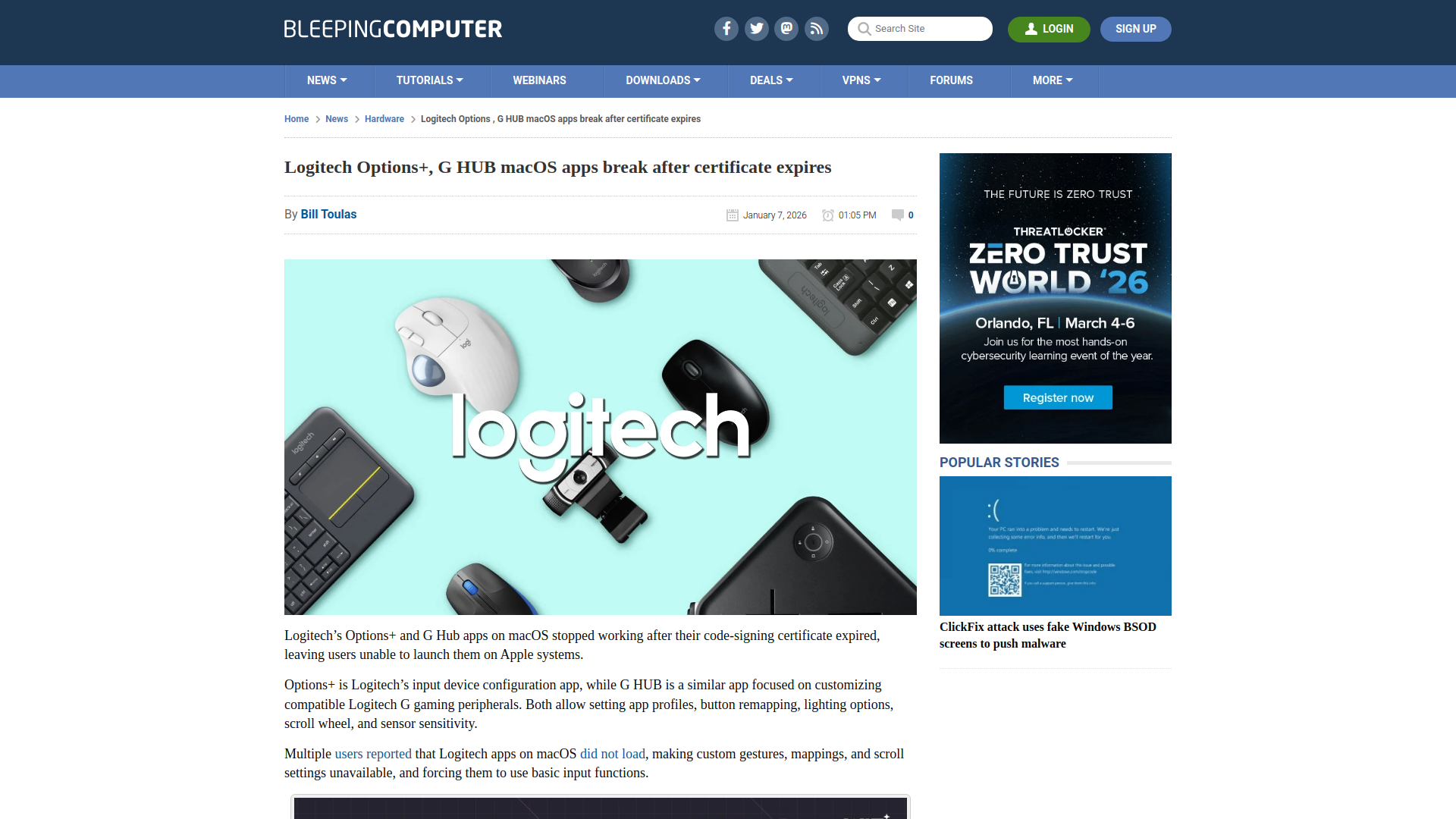 Logitech Options+, G HUB macOS apps break after certificate expires