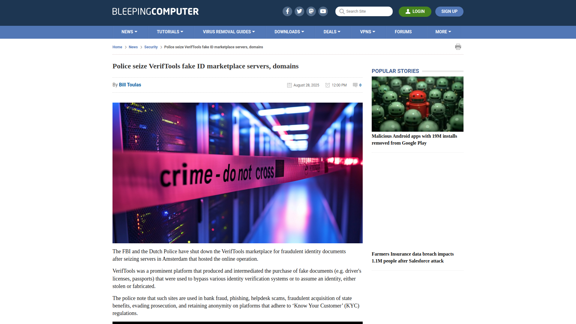 Police seize VerifTools fake ID marketplace servers, domains