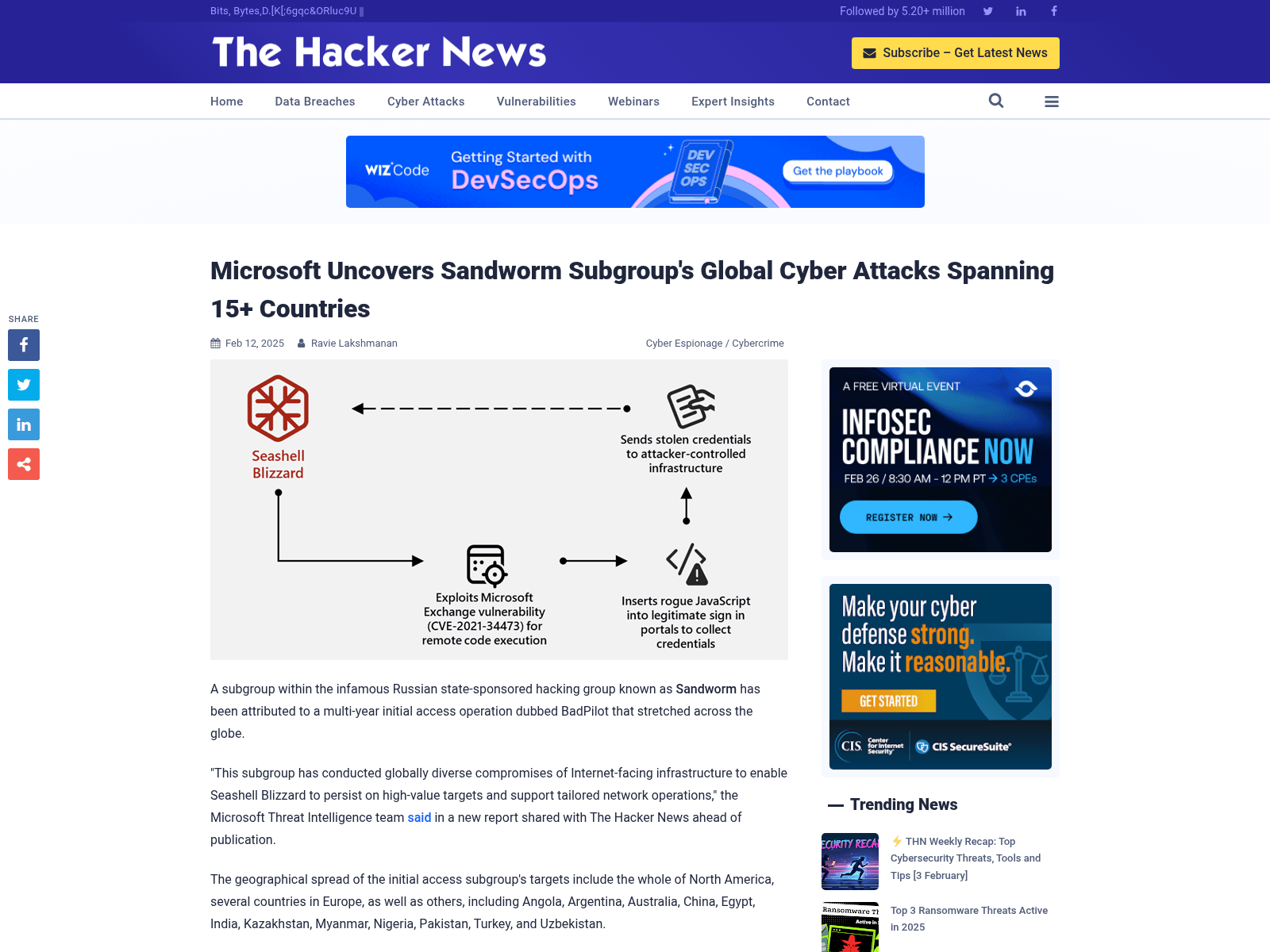 Microsoft Uncovers Sandworm Subgroup's Global Cyber Attacks Spanning 15+ Countries