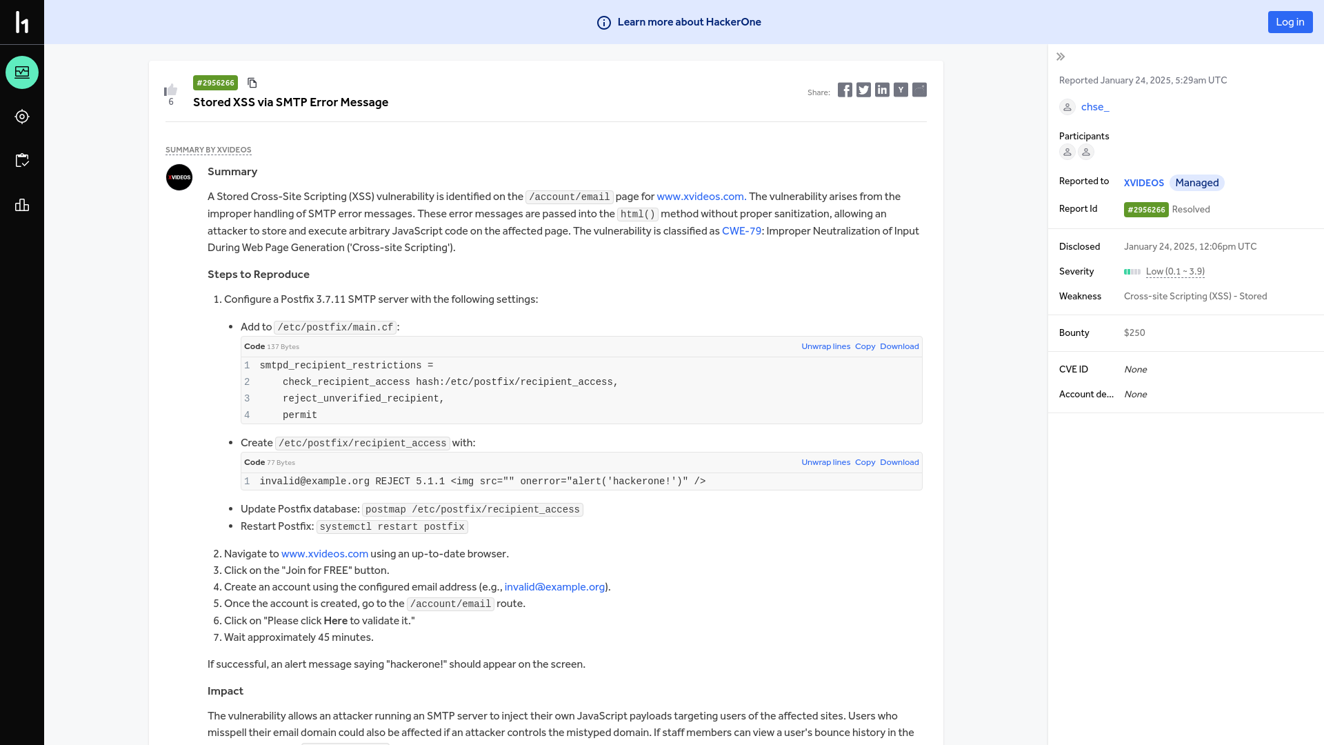 XVIDEOS | Report #2956266 - Stored XSS via SMTP Error Message | HackerOne
