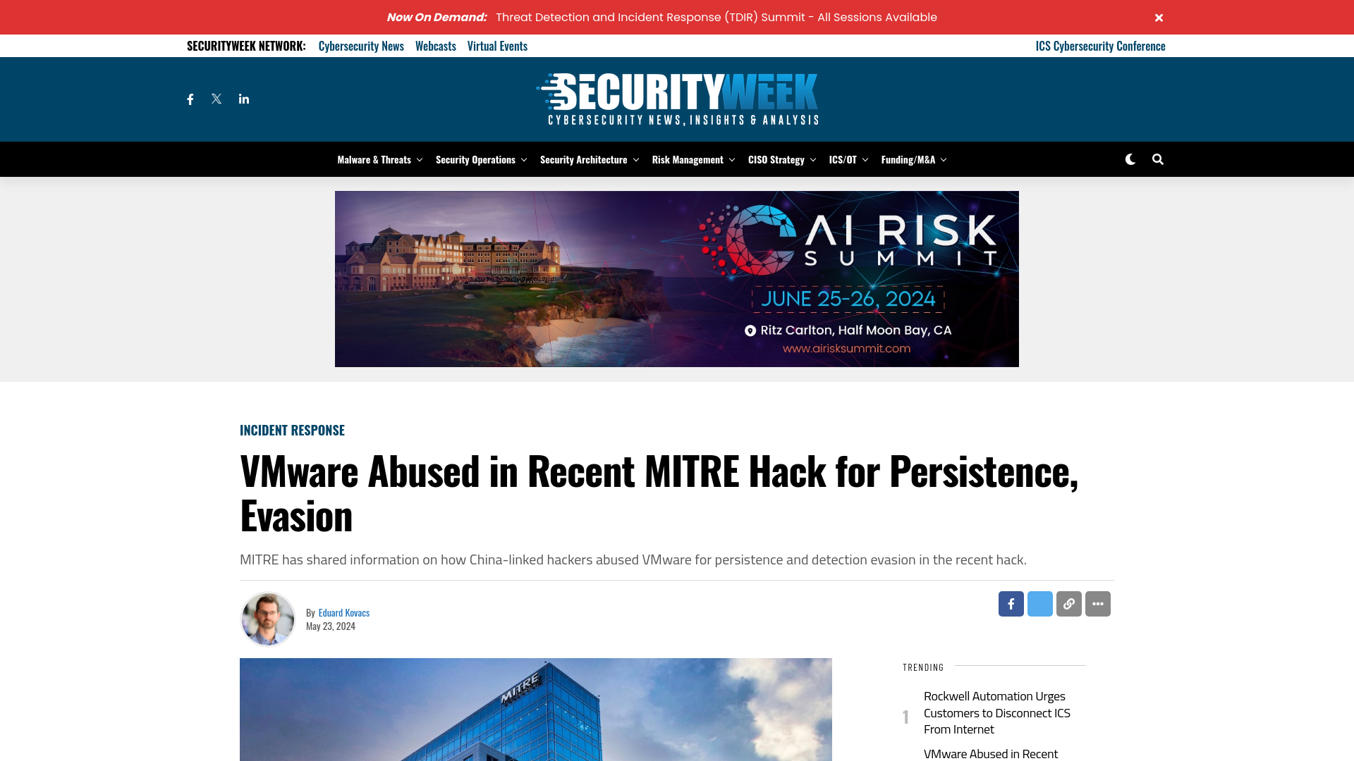 VMware Abused in Recent MITRE Hack for Persistence, Evasion - SecurityWeek