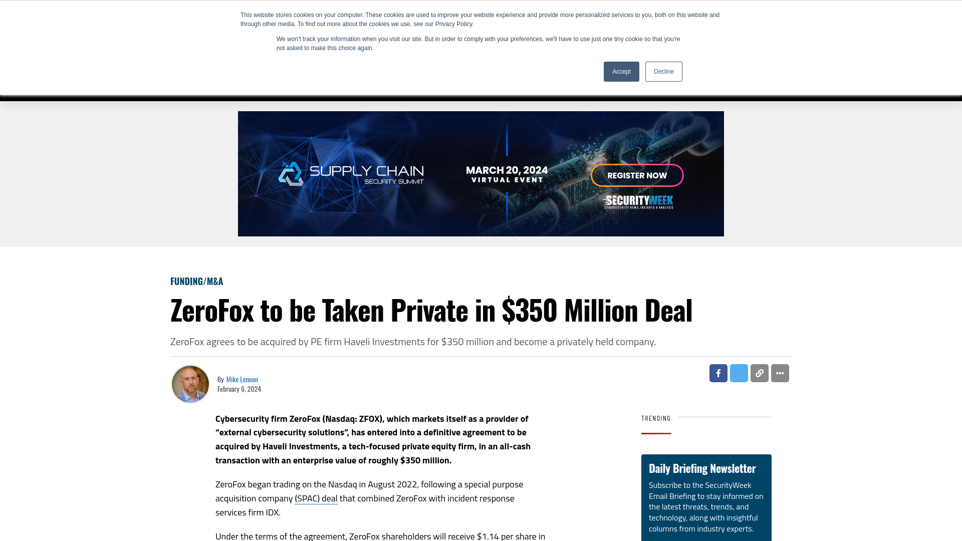 ZeroFox to be Taken Private in $350 Million Deal - SecurityWeek